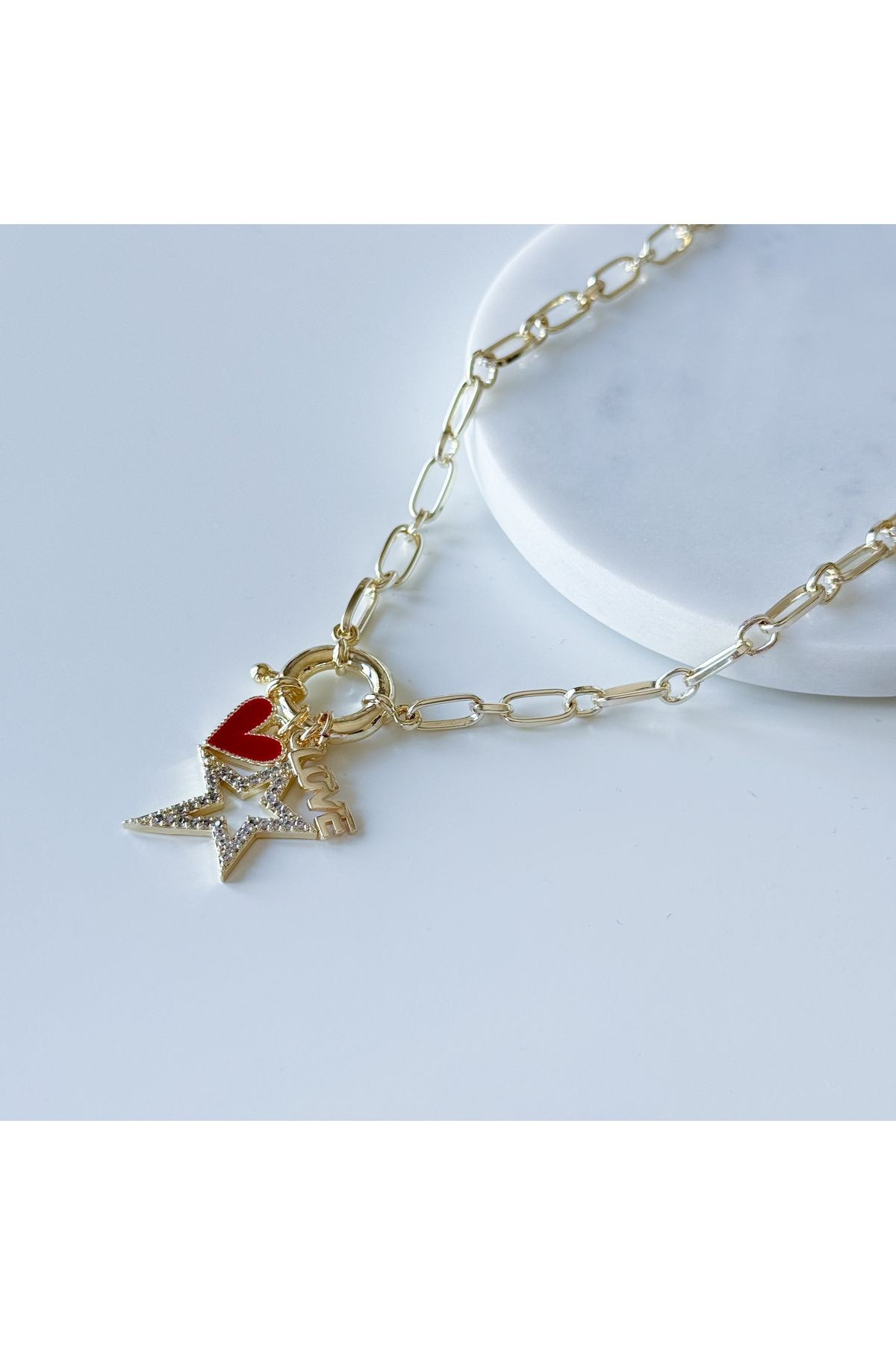 KIRMIZI KALP CHARM KOLYE