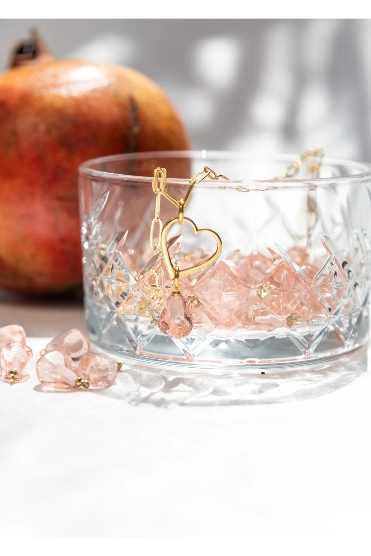 Murano Nar Tanesi Kalp Kolye