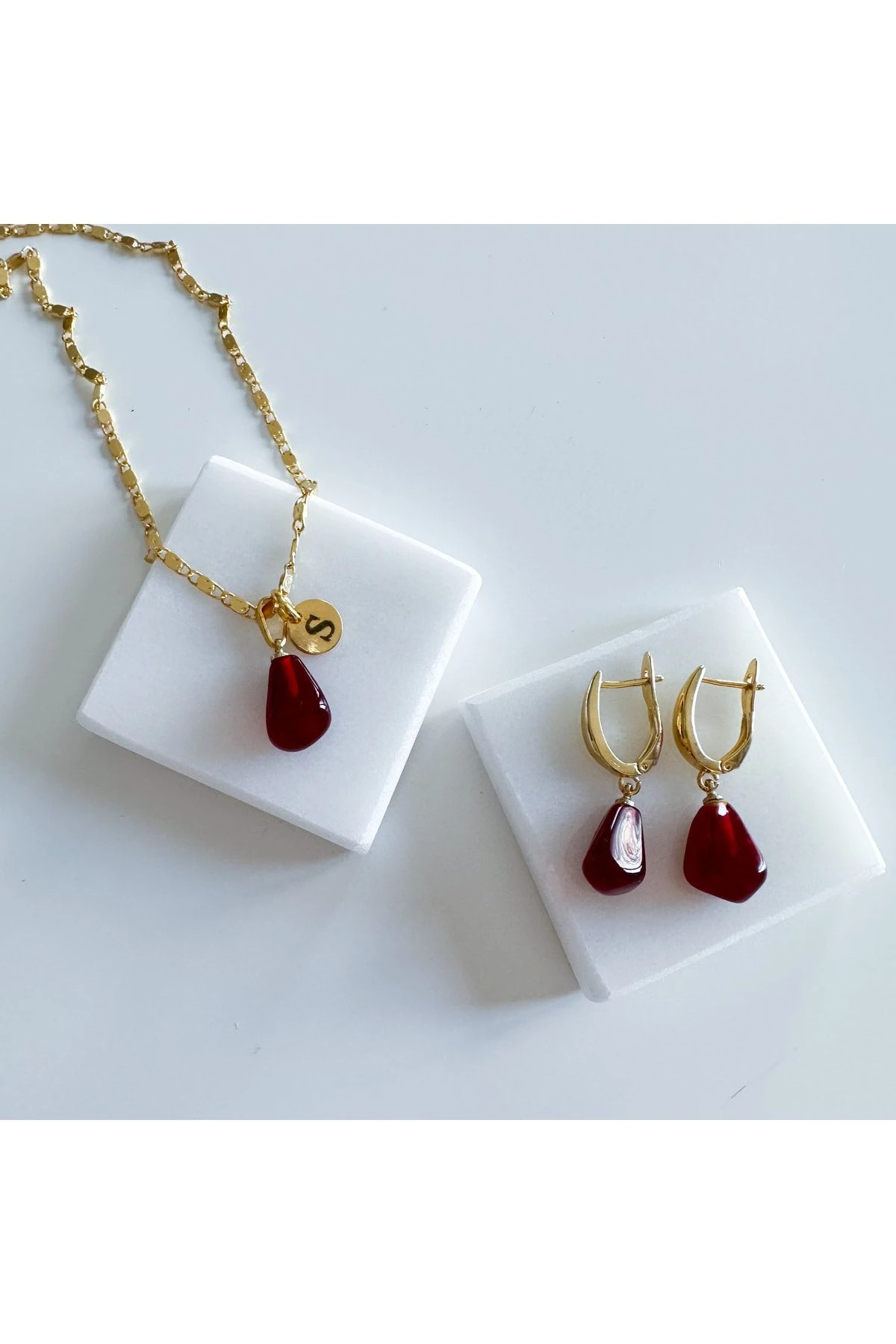 Murano Nar Tanesi Kolye-küpe Seti