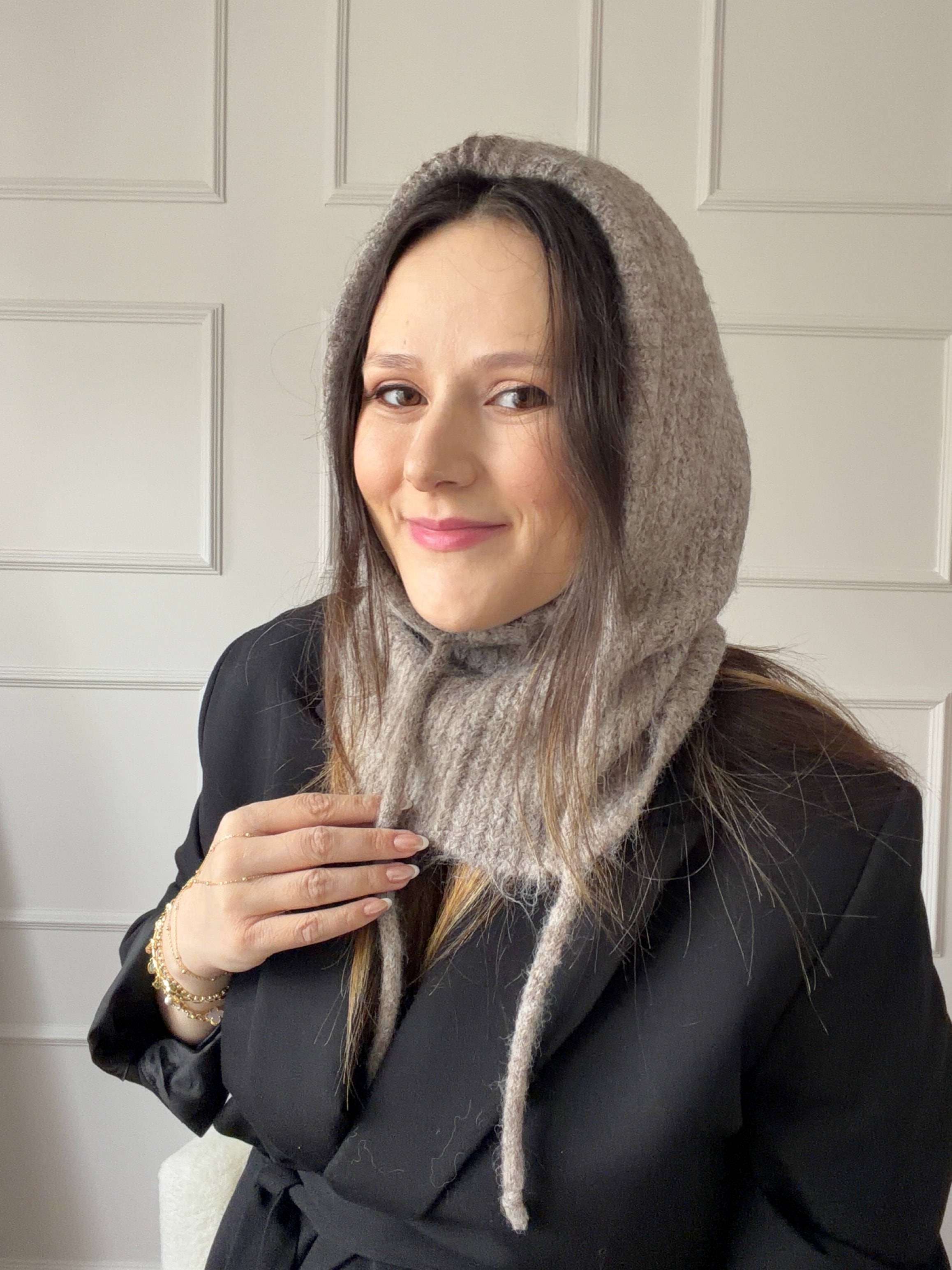 KIRÇILLI BAĞCIKLI BALACLAVA - bej