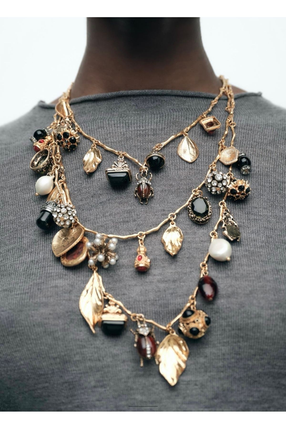 ÇELİK 3LÜ CHARM CHARM KOLYE