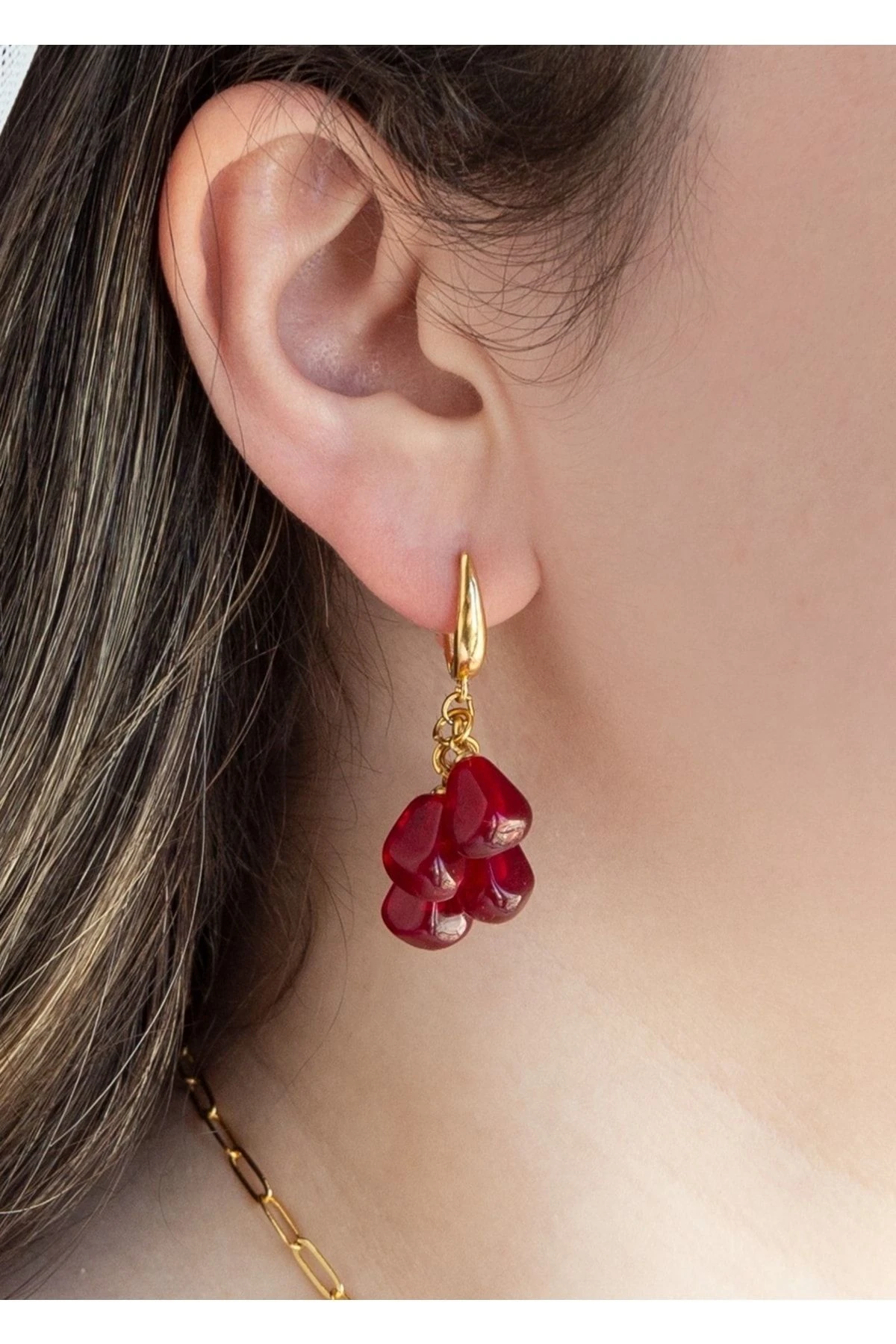 Murano Nar Tanesi Salkım Küpe