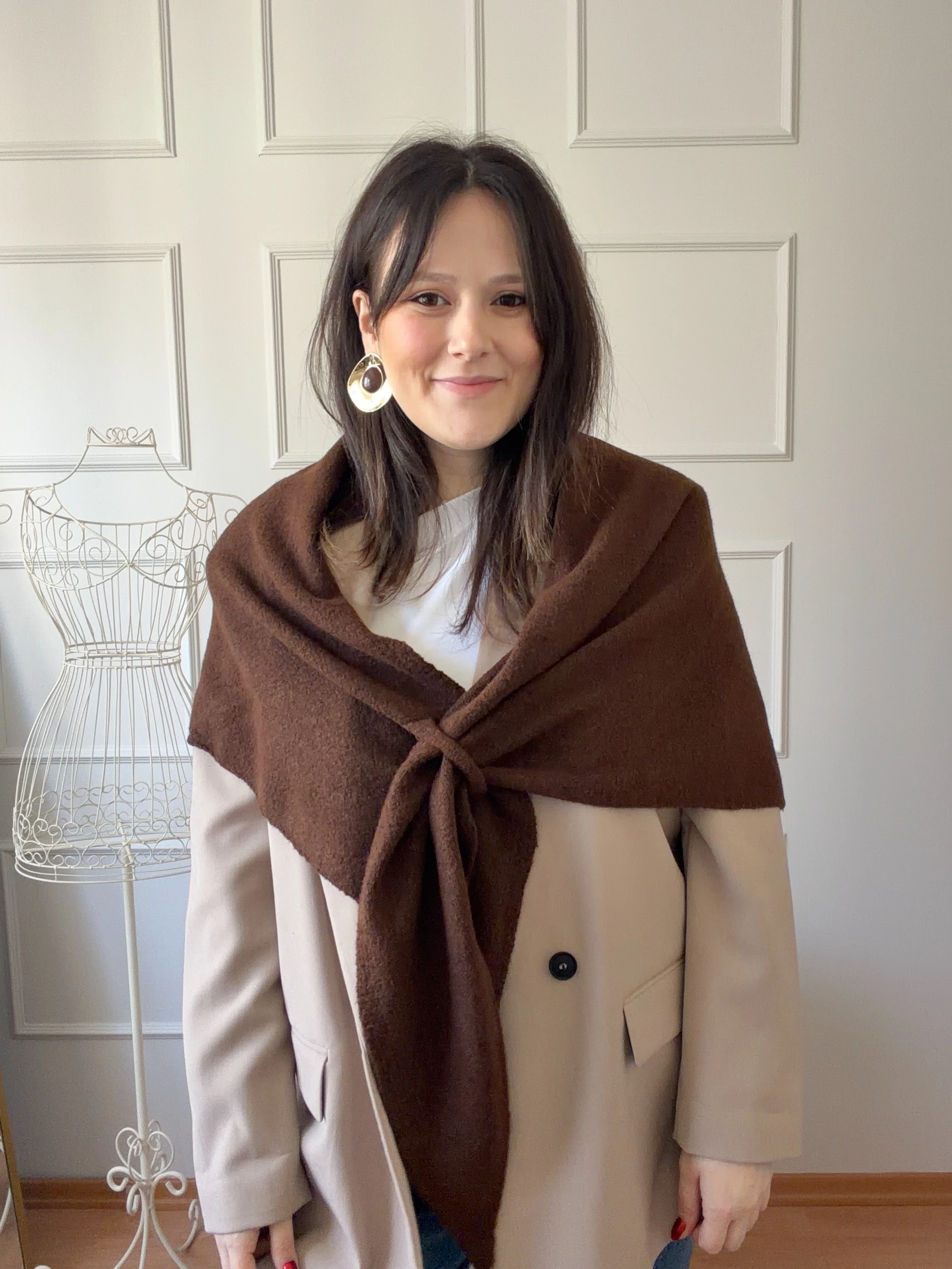 DETAYLI ÜÇGEN ATKI - kahverengi