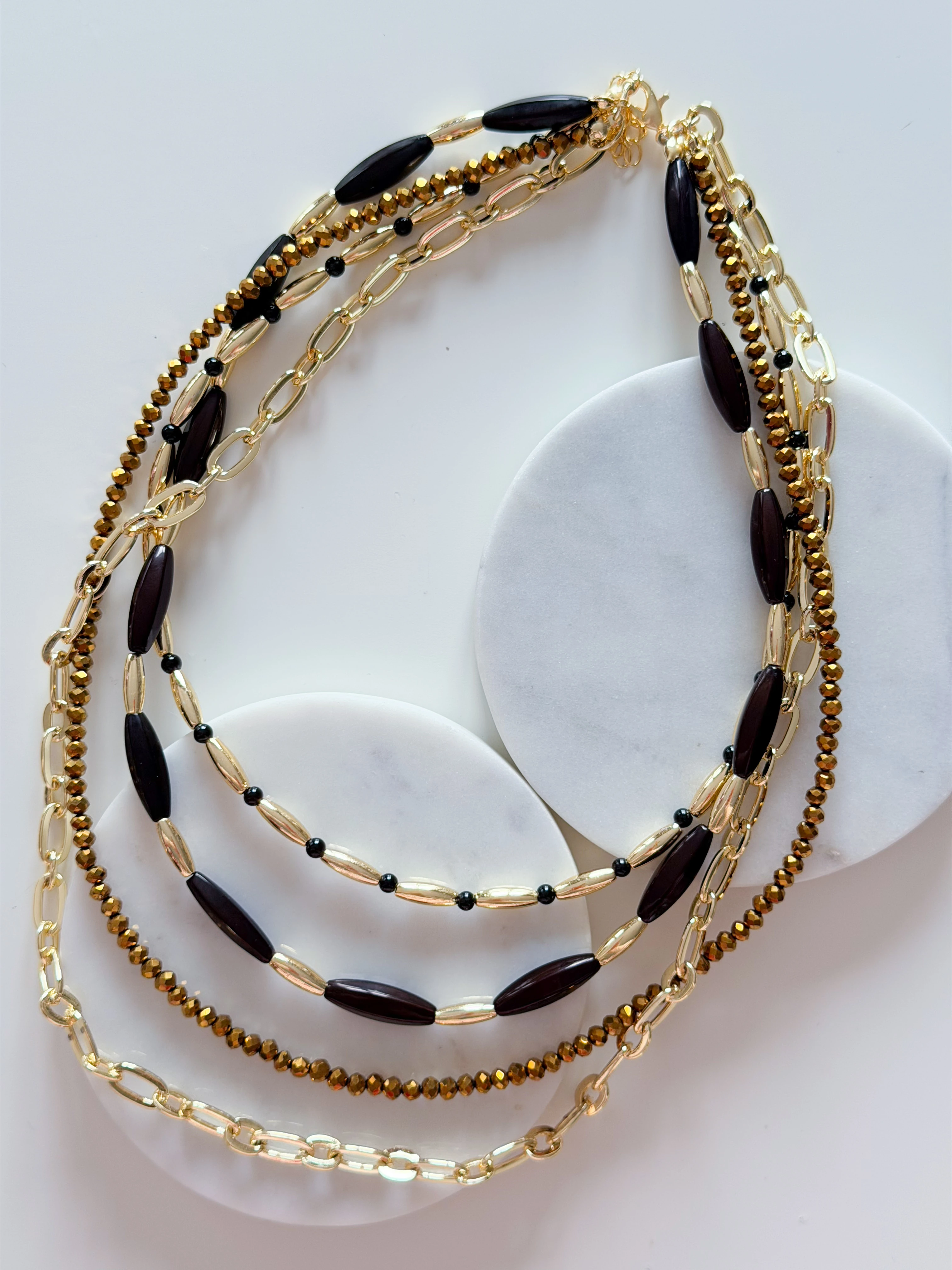 4LÜ SİYAH BONCUK  ZİNCİR KOLYE