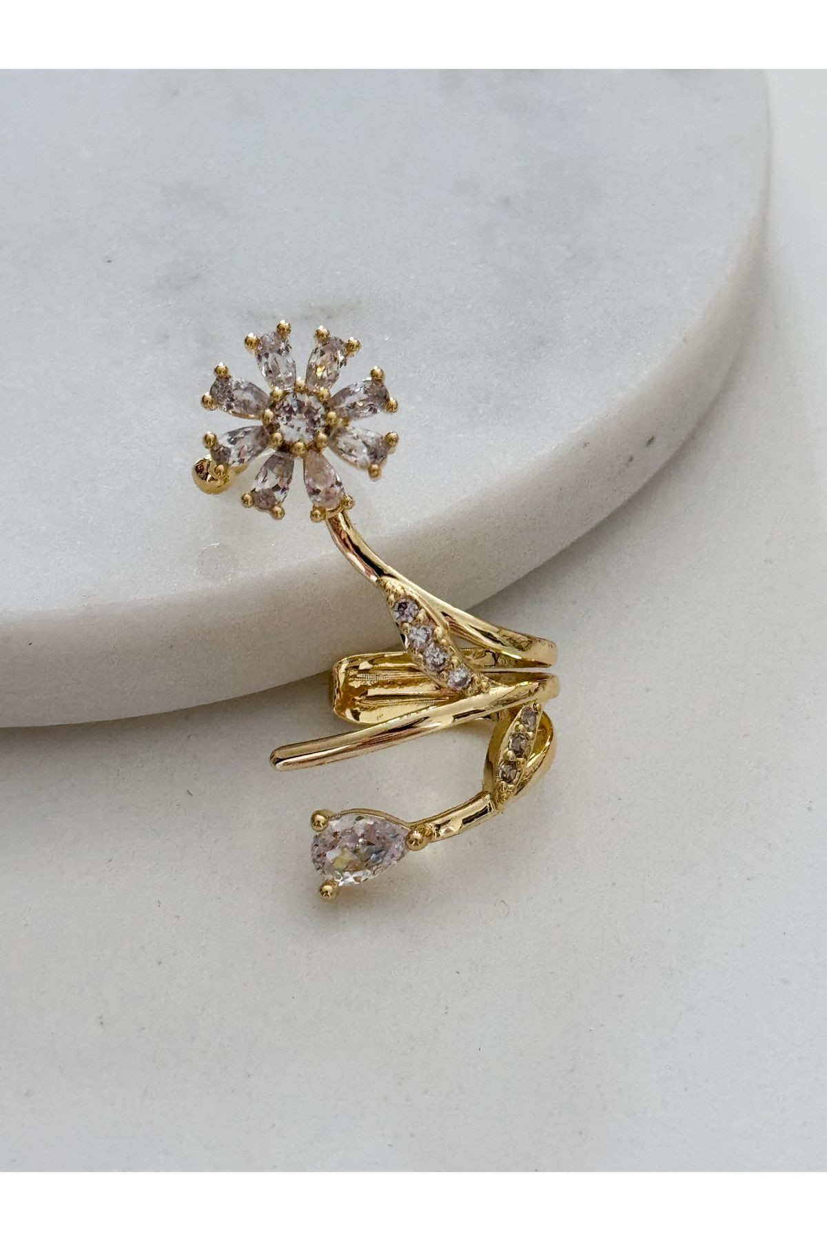 ÇELİK ZİRKON TAŞLI ÇİÇEK EARCUFF