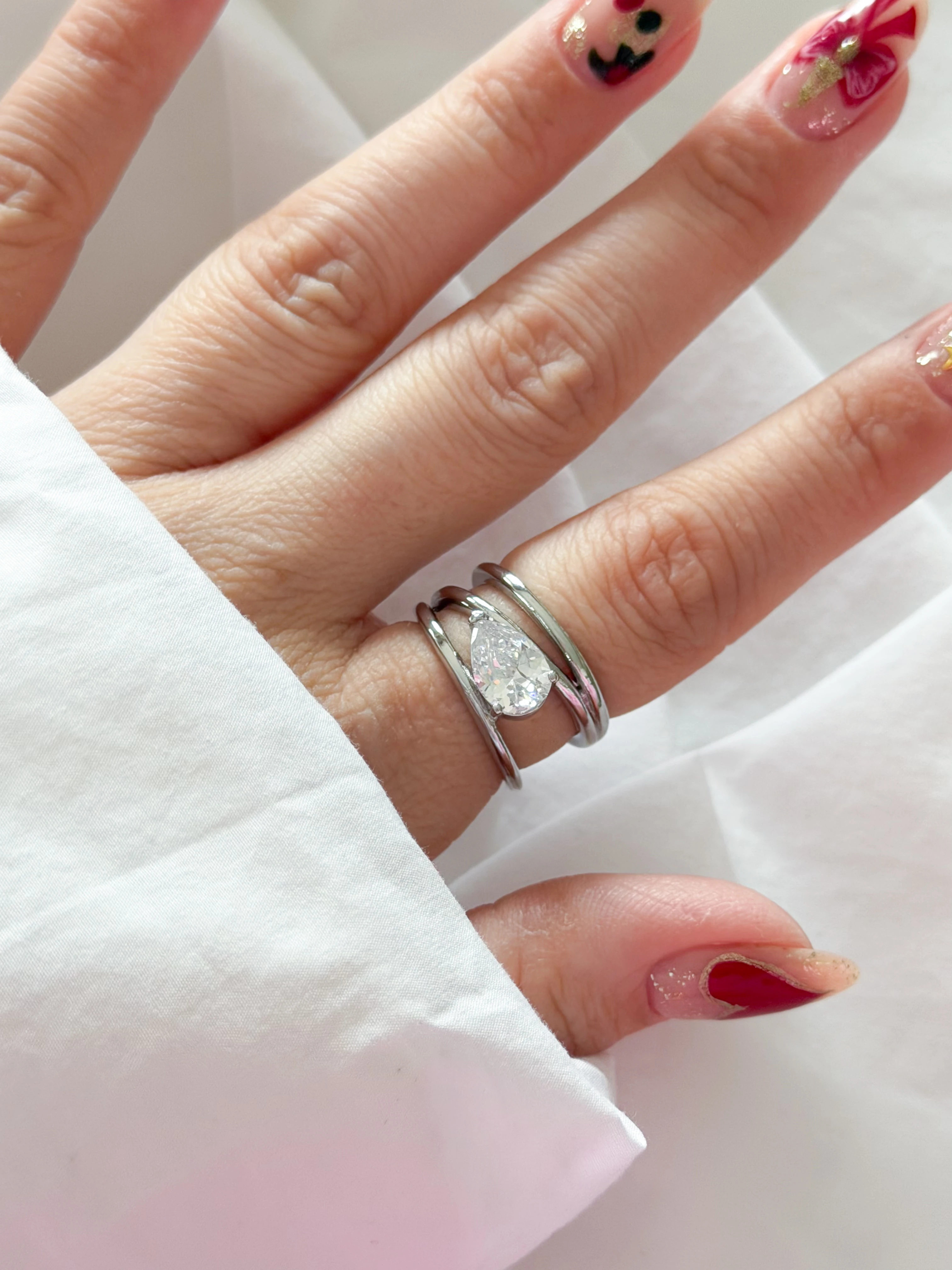 ÇELİK BAGET TAŞ YÜZÜK (AYARLANABİLİR) - si̇lver