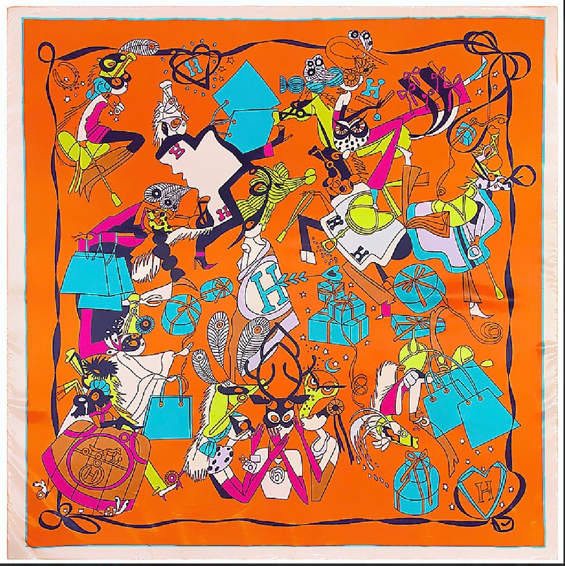 RENKLİ DESENLİ ŞAL-FULAR 90X90 CM - 3