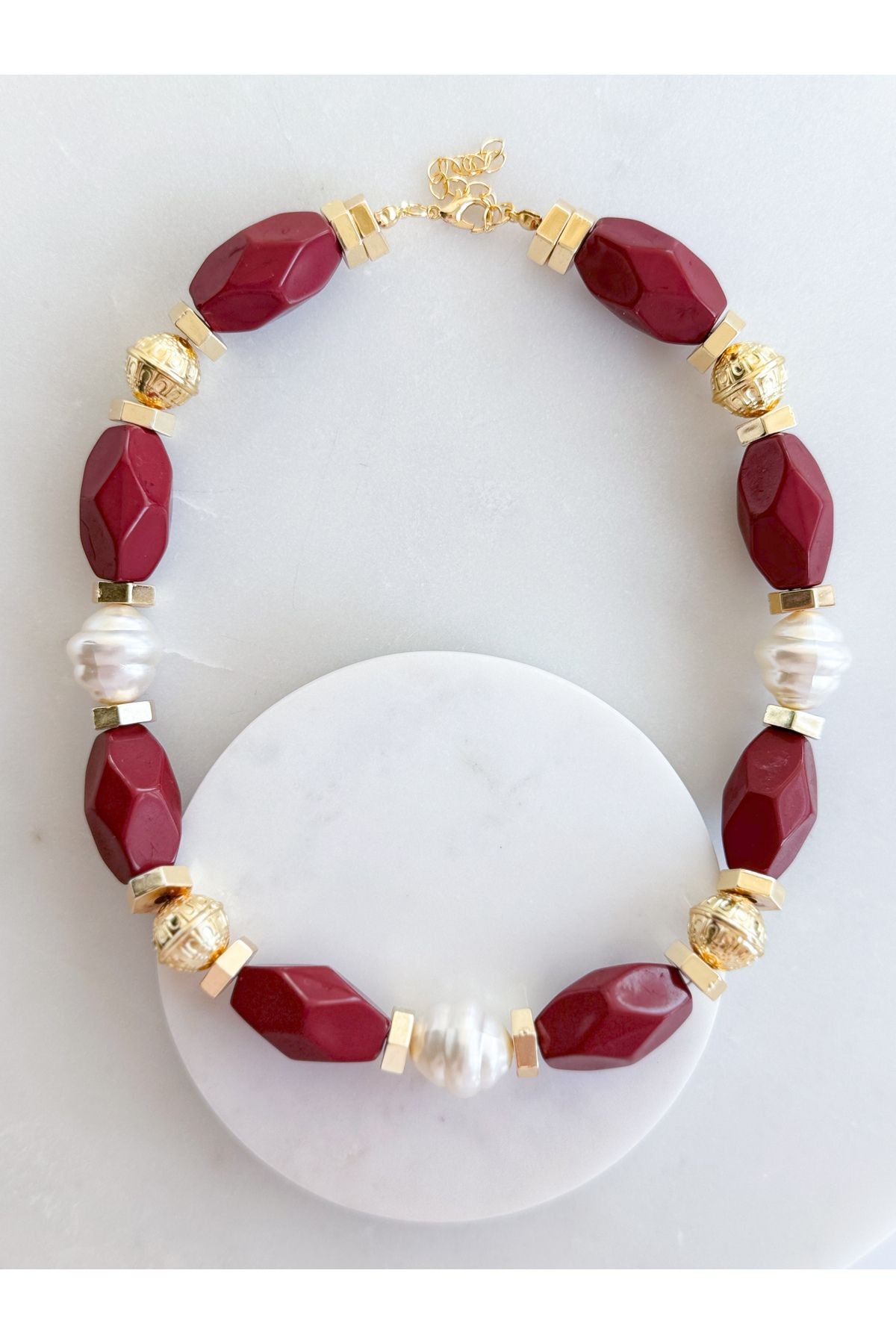 BORDO-İNCİ-GOLD KOLYE