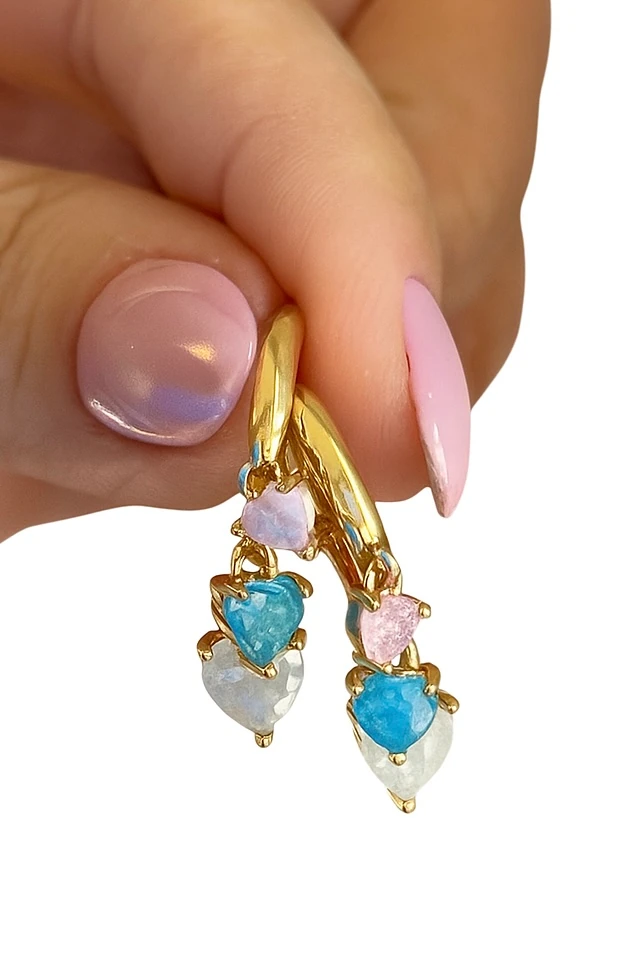 RENKLİ SOFT KALP TAŞLI HALKA KÜPE