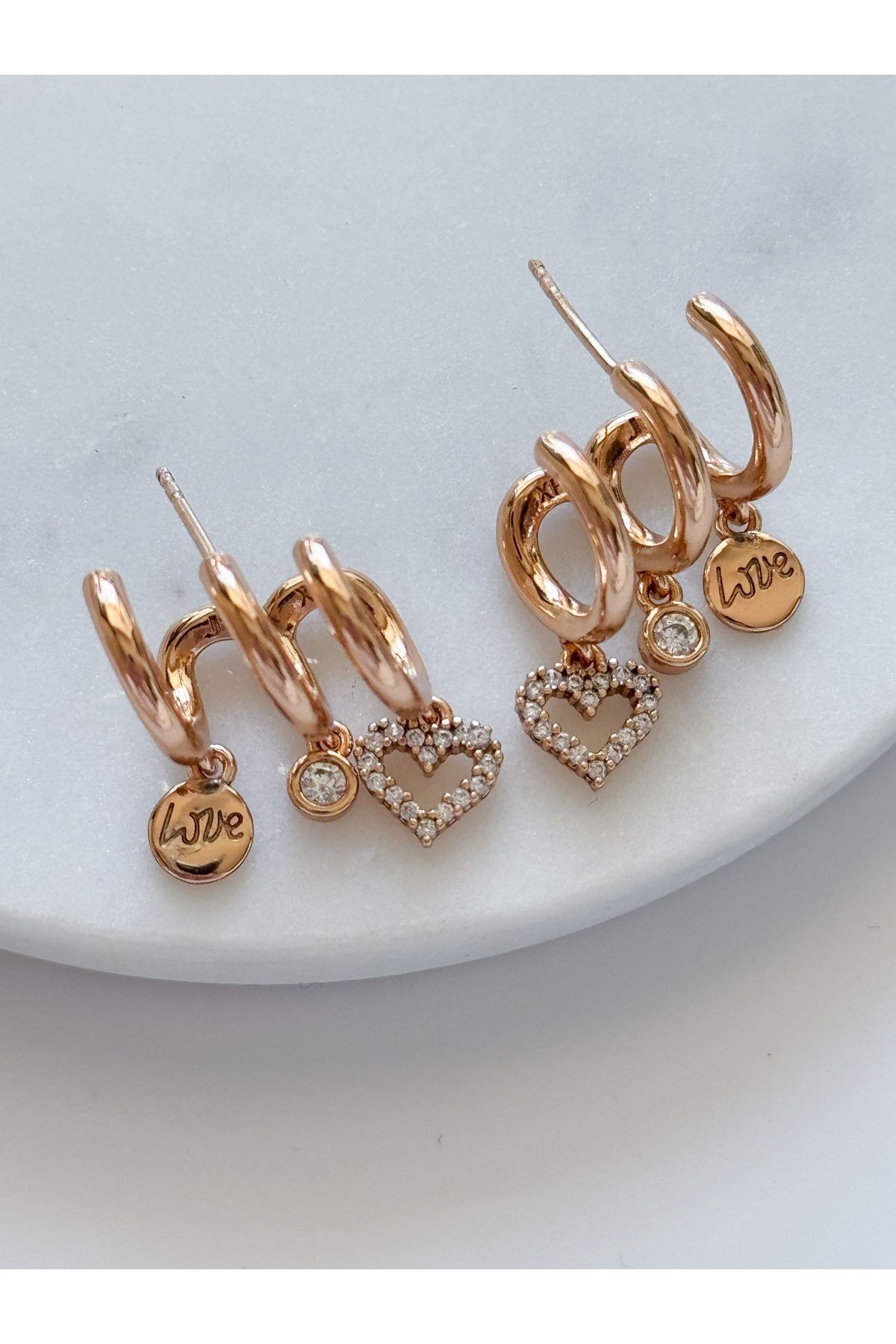 ÖZEL SERİ 3LÜ GÖRÜNÜM LOVE KALP KÜPE