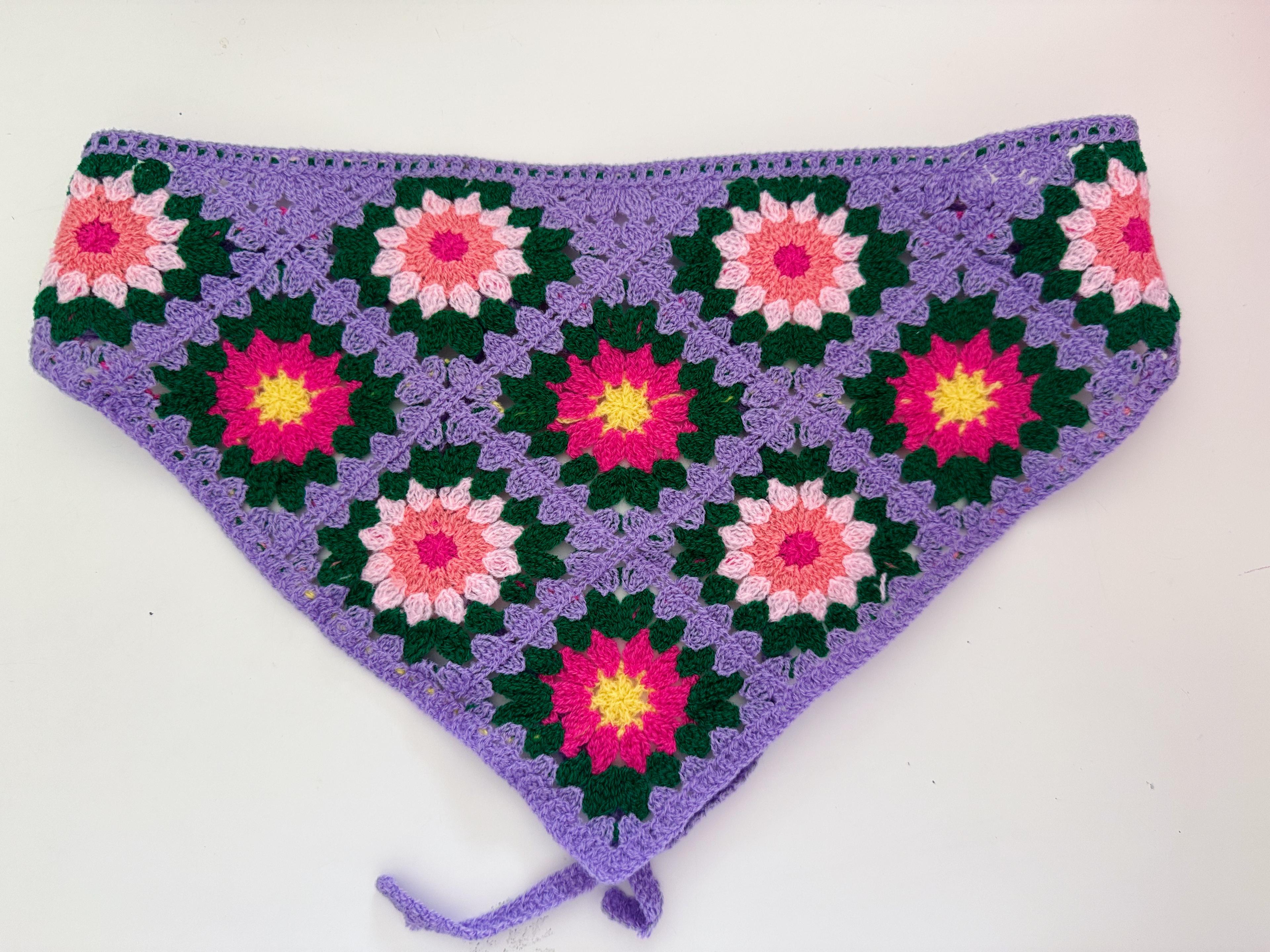 ÇİÇEK ÖRGÜ BANDANA - mor