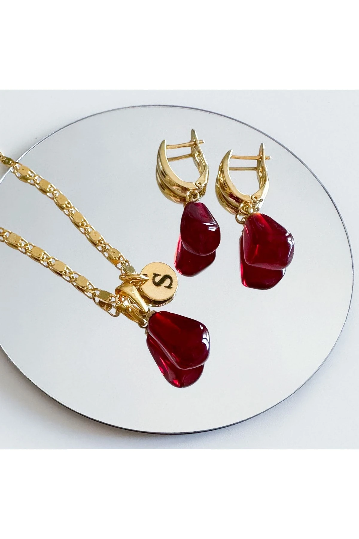 Murano Nar Tanesi Kolye-küpe Seti