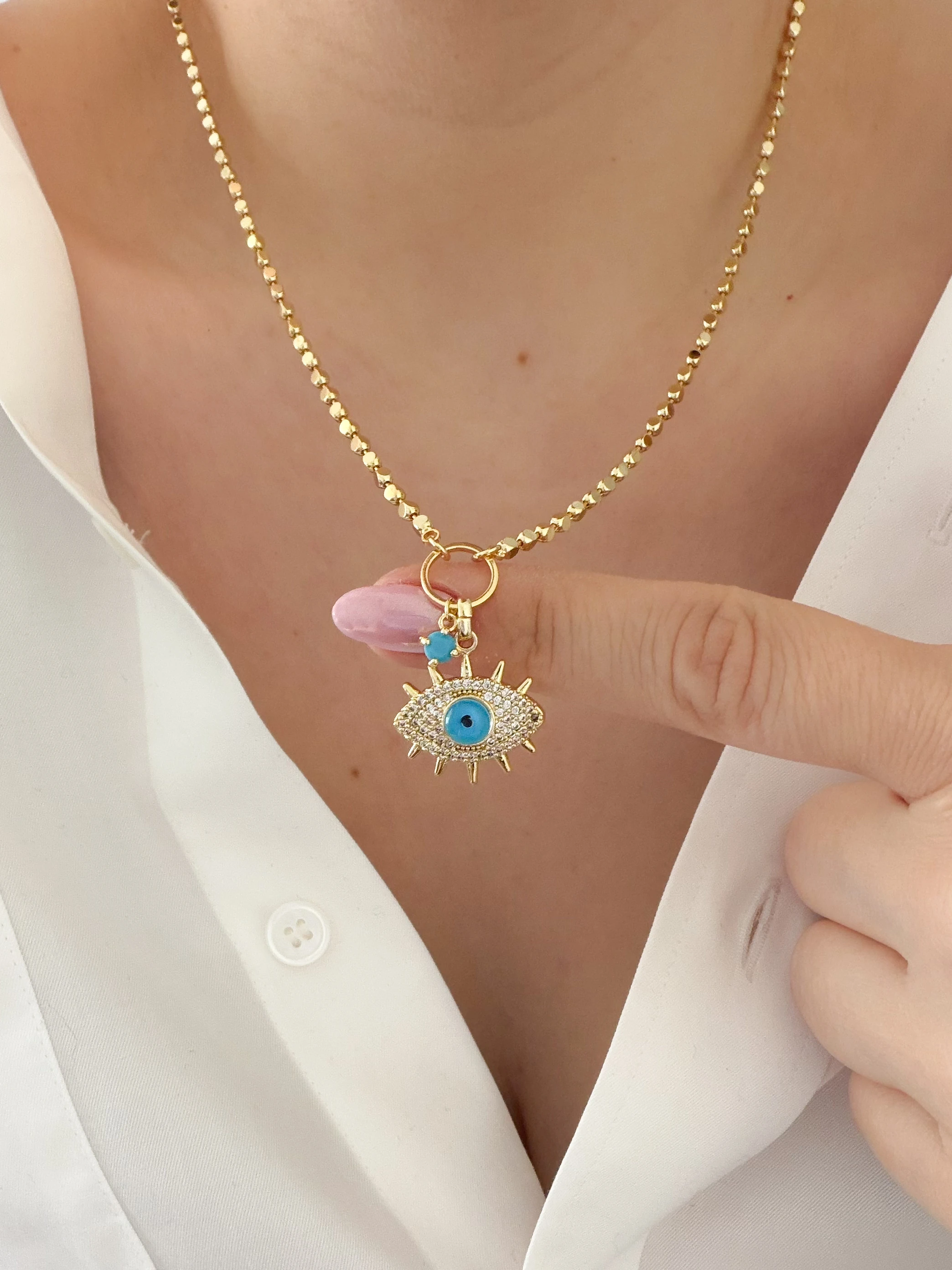 MAVİ BONCUKLU GÖZ KOLYE