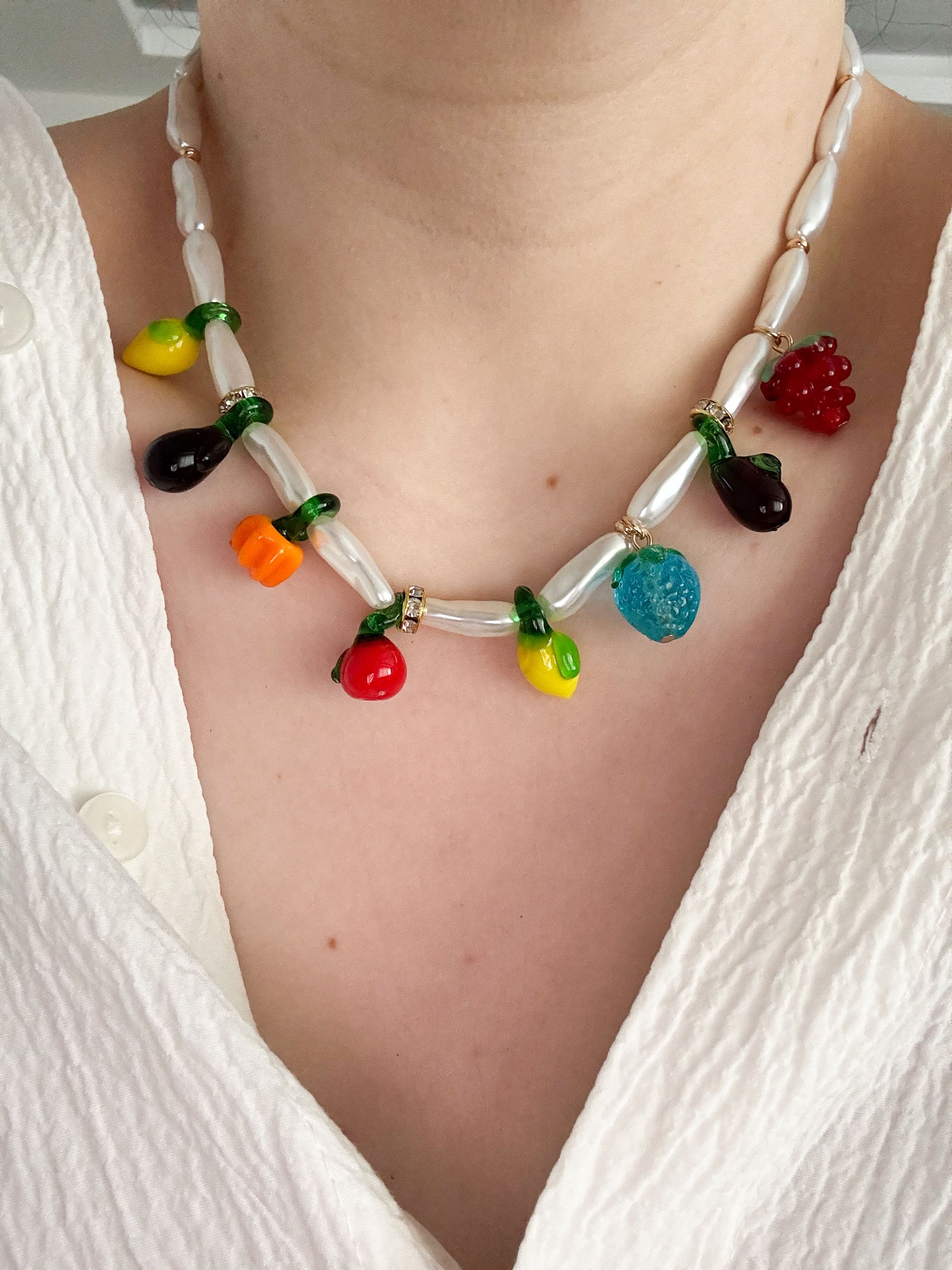  MURANO CAM MEYVE CHARM İNCİ KOLYE