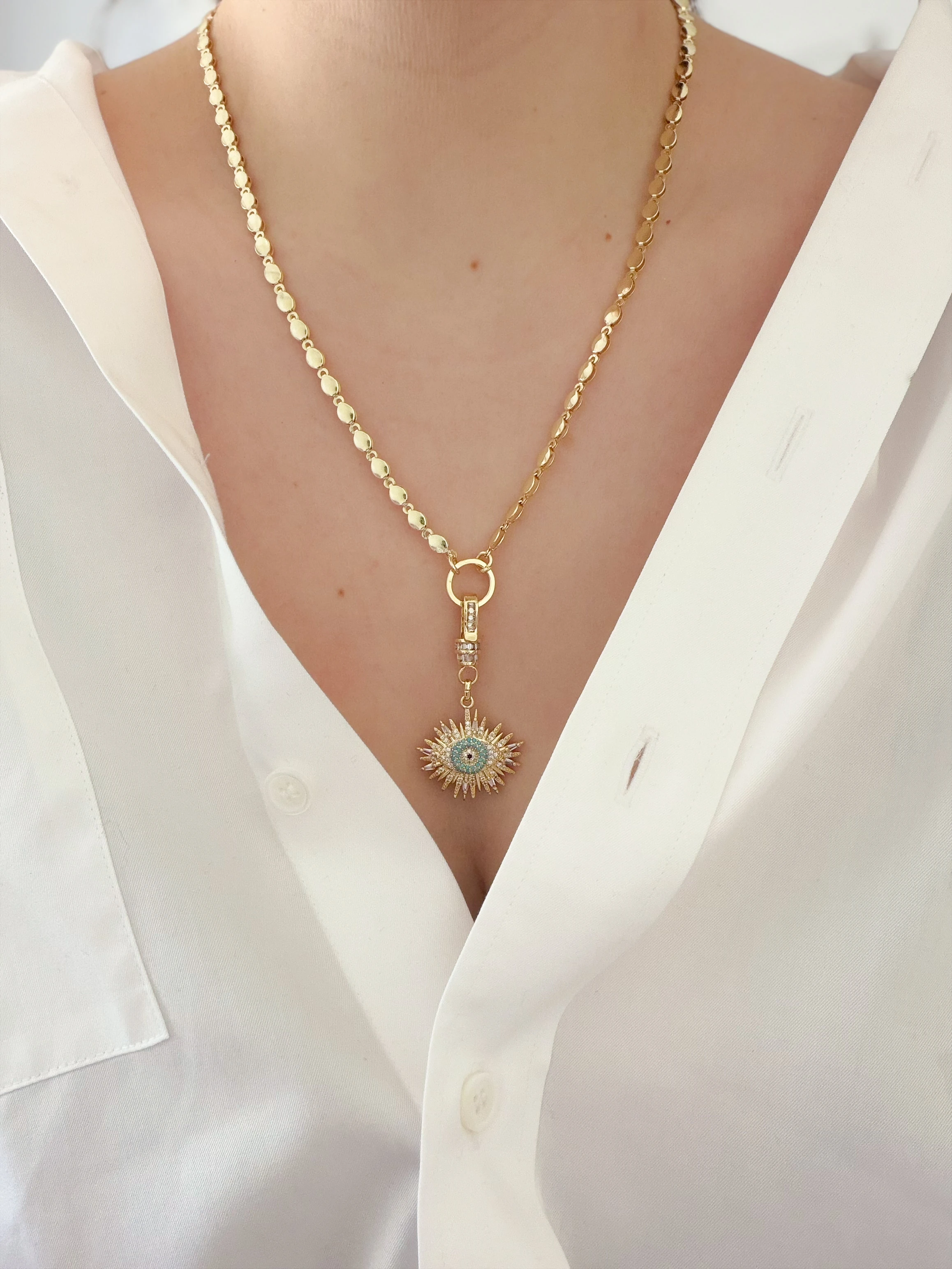 TAŞLI UÇ DETAYLI GÖZ KOLYE