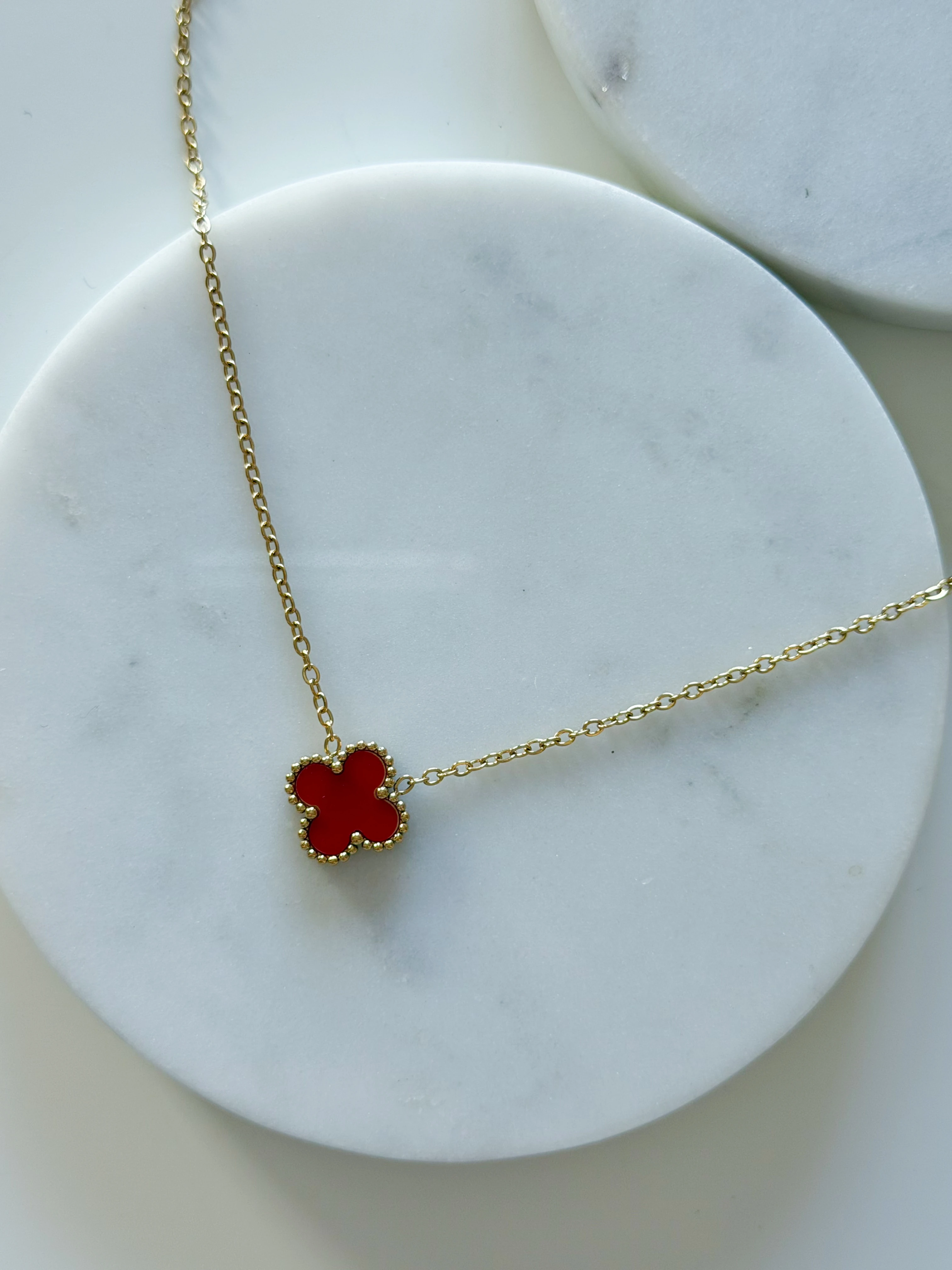 ÇELİK KIRMIZI YONCA KOLYE