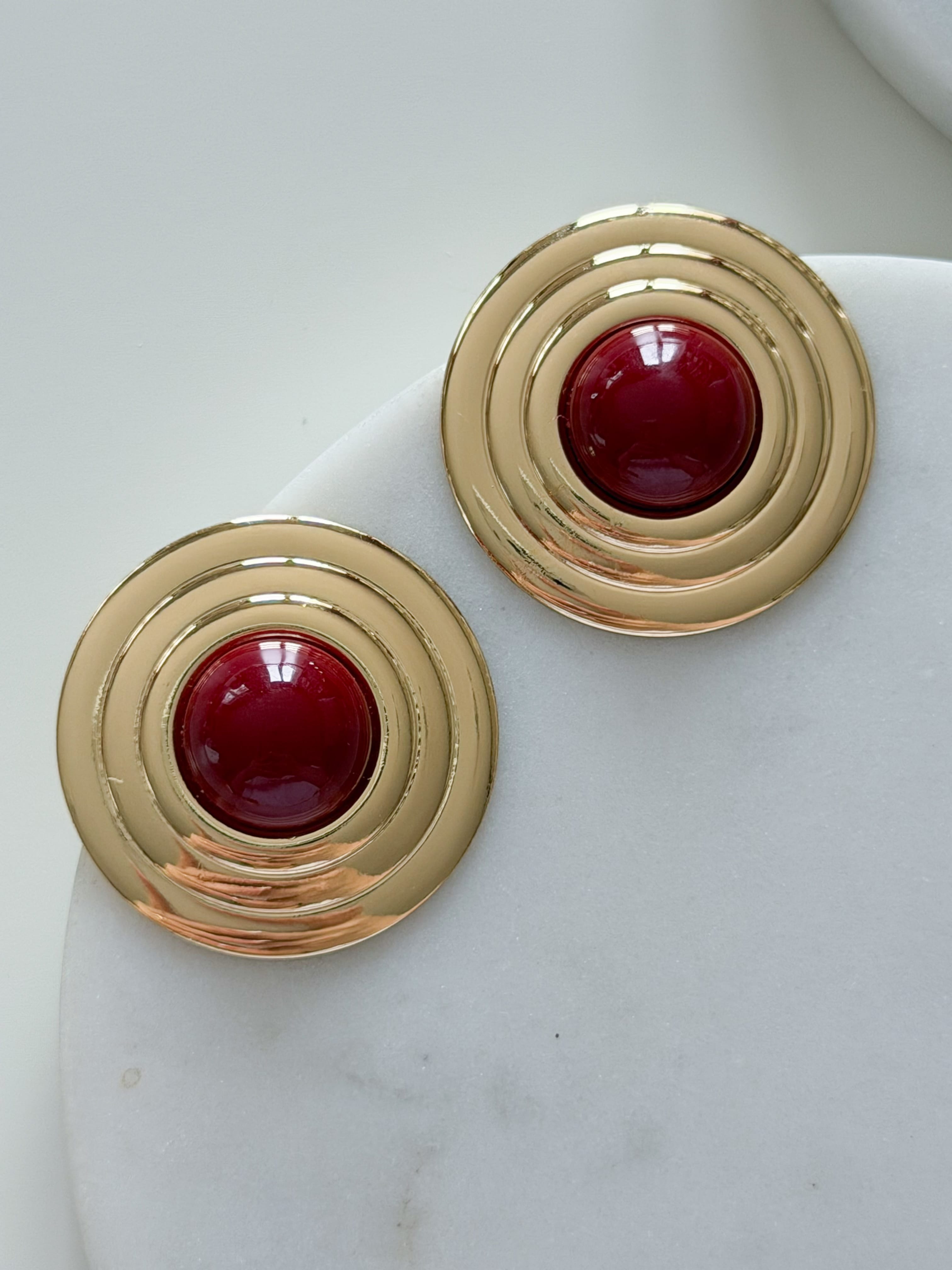 ÇELİK DÜĞME KÜPE - bordo