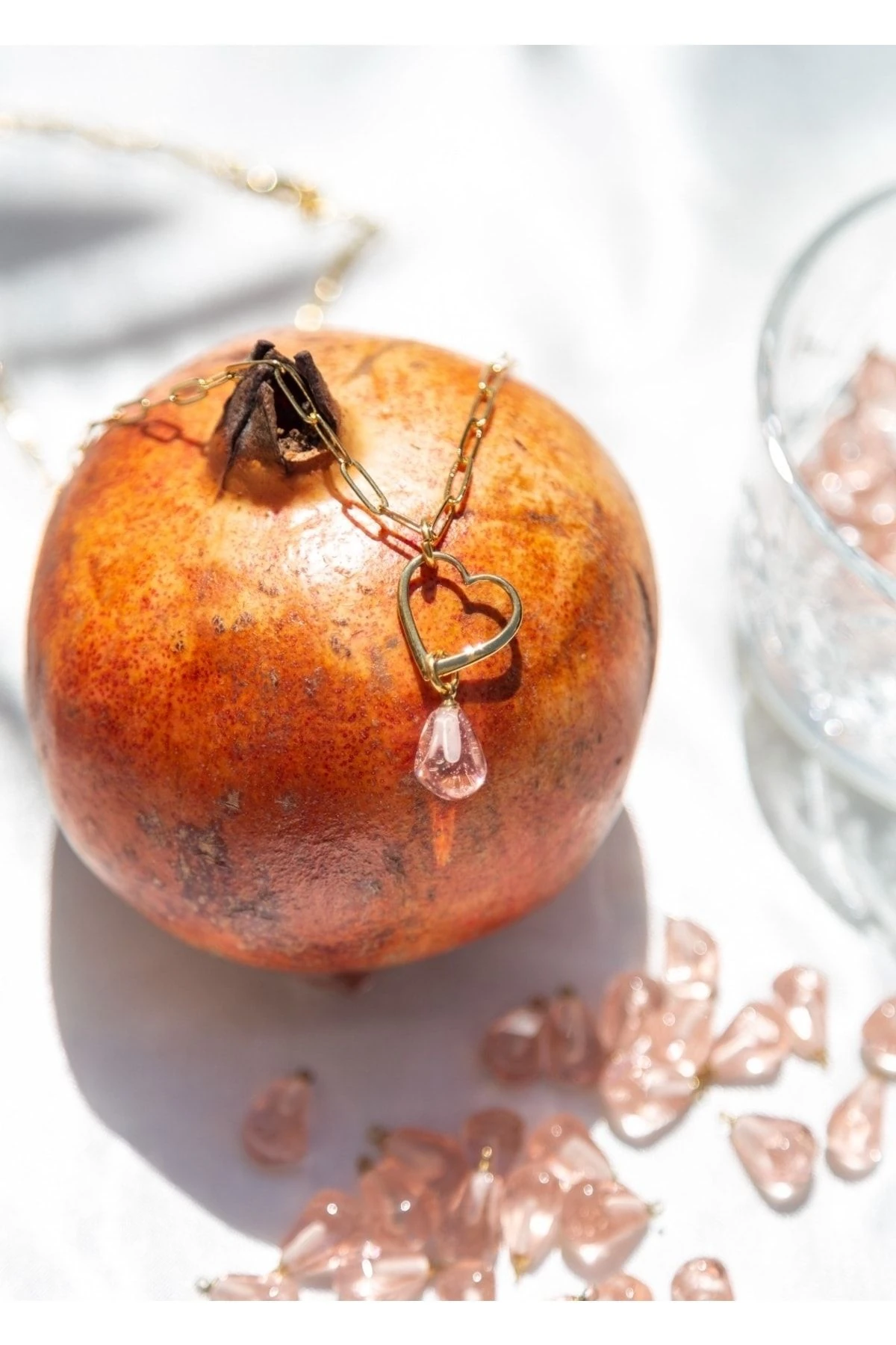 Murano Nar Tanesi Kalp Kolye