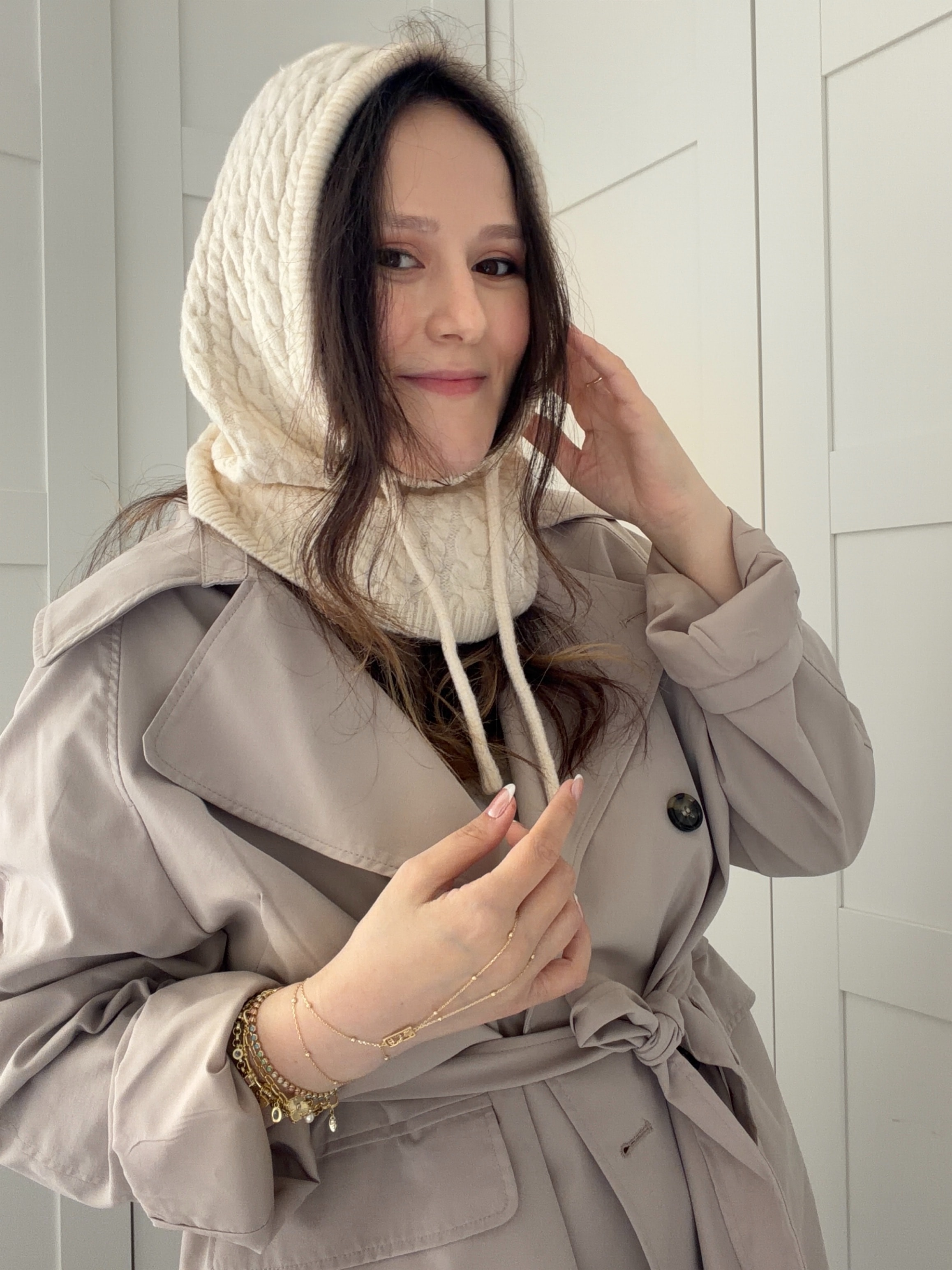 ÖRGÜ DESENLİ BAĞCIKLI BALACLAVA - bej