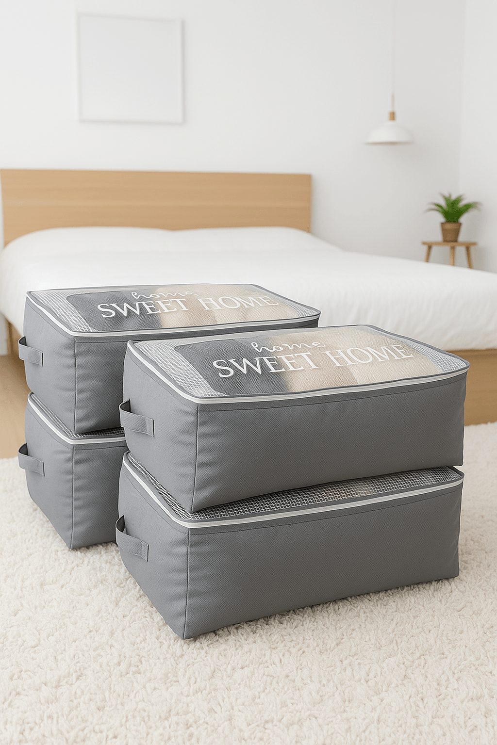 Baza Altı 4'lü SET Hurç | Katlanabilir, Nefes Alabilen ve Fermuarlı Saklama Hurcu - Pencereli