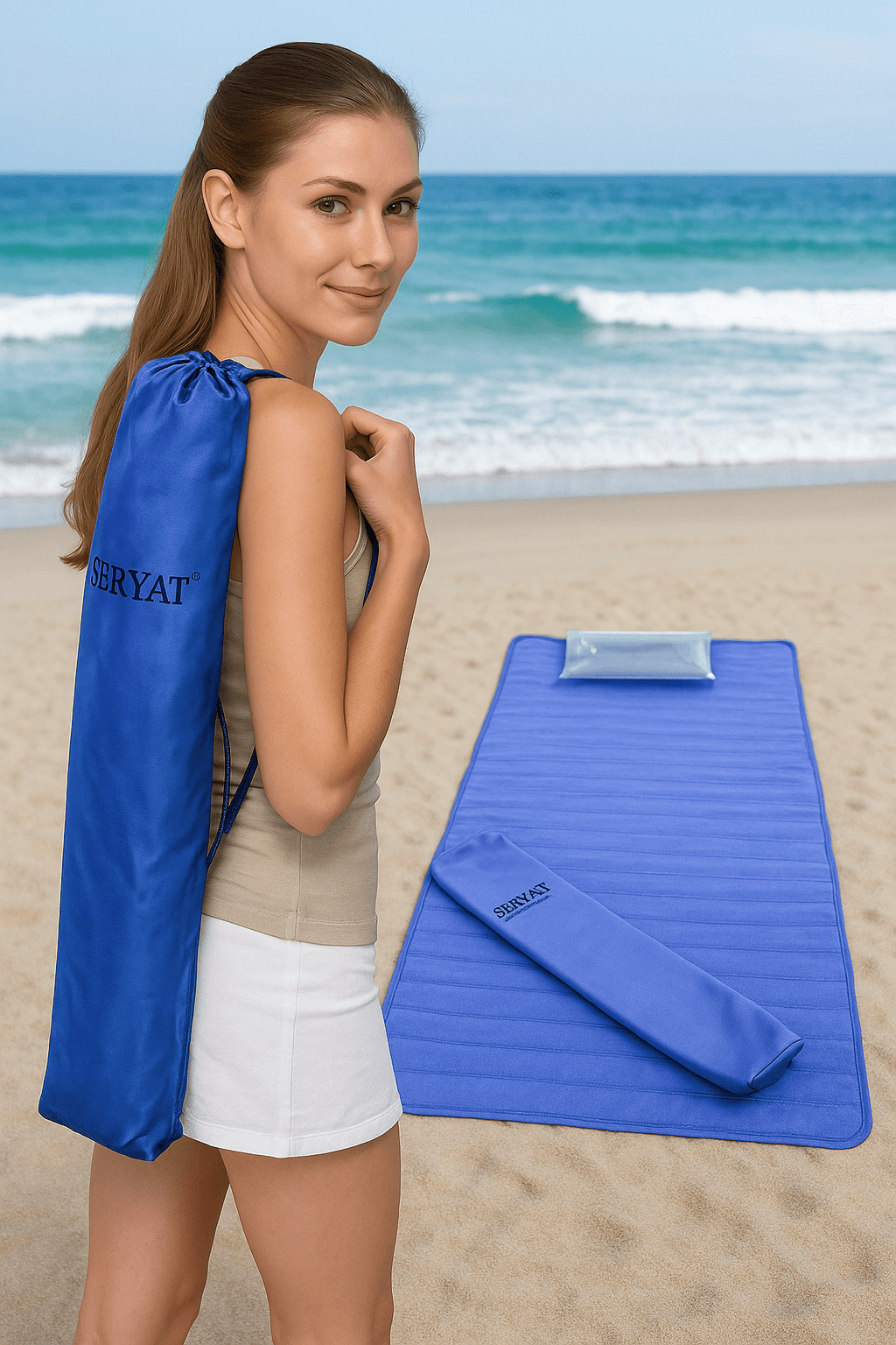 Şişme Yastıklı Plaj Hasırı | Katlanabilir, Yıkanabilir, Taşınabilir Nonwoven Mat (75×150 cm)