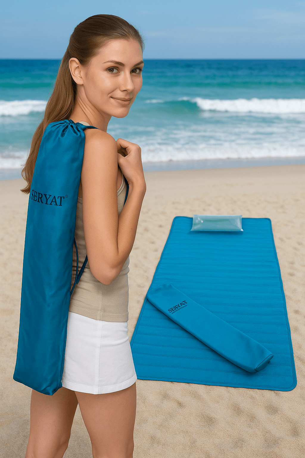 Şişme Yastıklı Plaj Hasırı | Katlanabilir, Yıkanabilir, Taşınabilir Nonwoven Mat (75×150 cm)