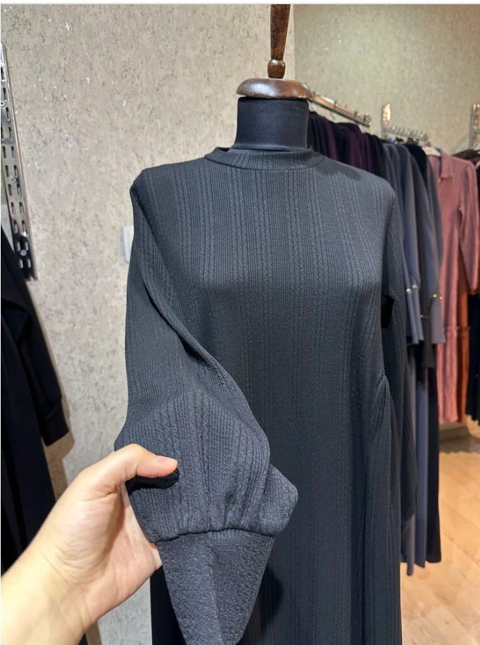 Triko Örme Tesettür Elbise - Koyu Gri