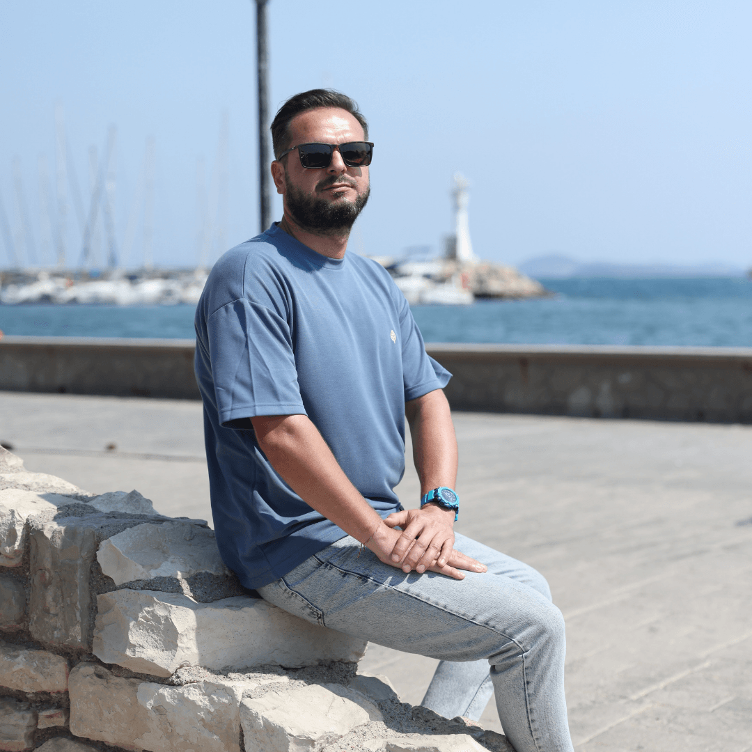 İndigo Mavi Erkek Oversize T-Shirt