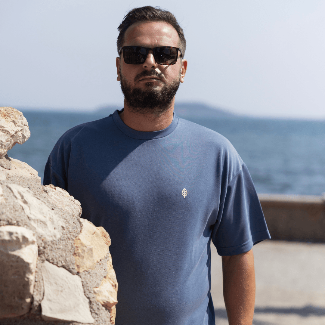 İndigo Mavi Erkek Oversize T-Shirt