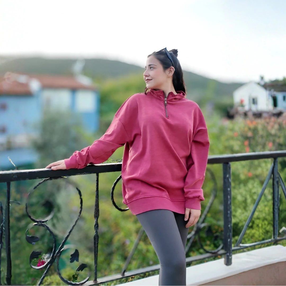 Kiremit Yarım Fermuarlı Sweatshirt
