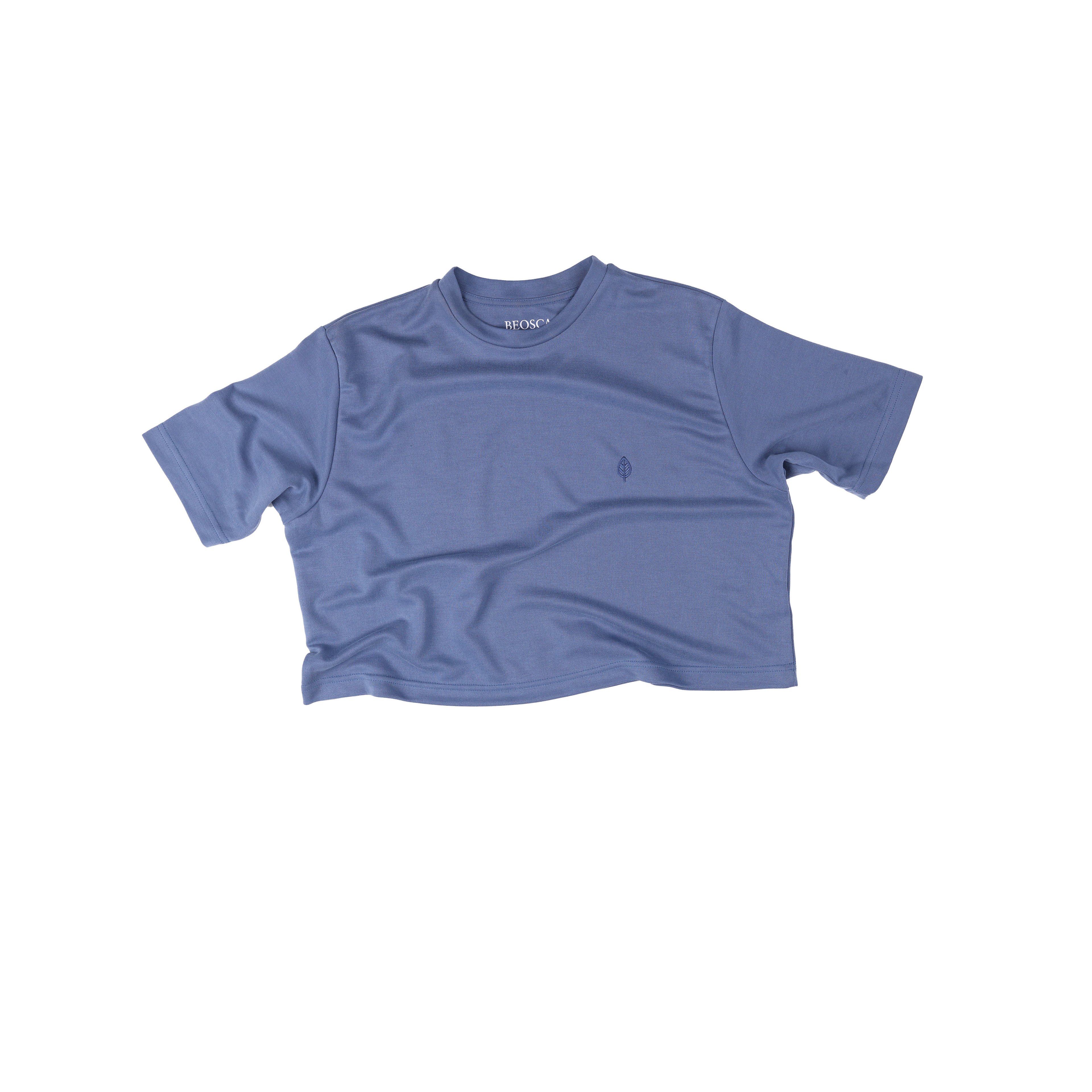 İndigo Mavi Kadın Crop T-Shirt