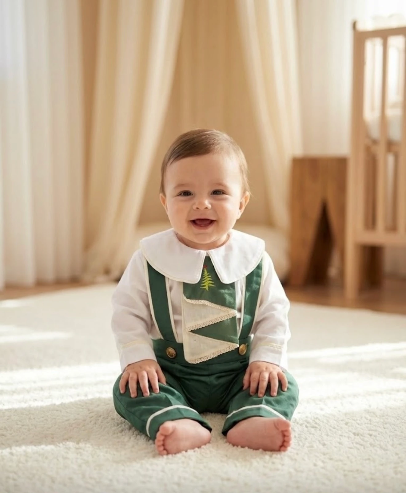 yeşil arka cep nakışlı noel takım 1 yaş 