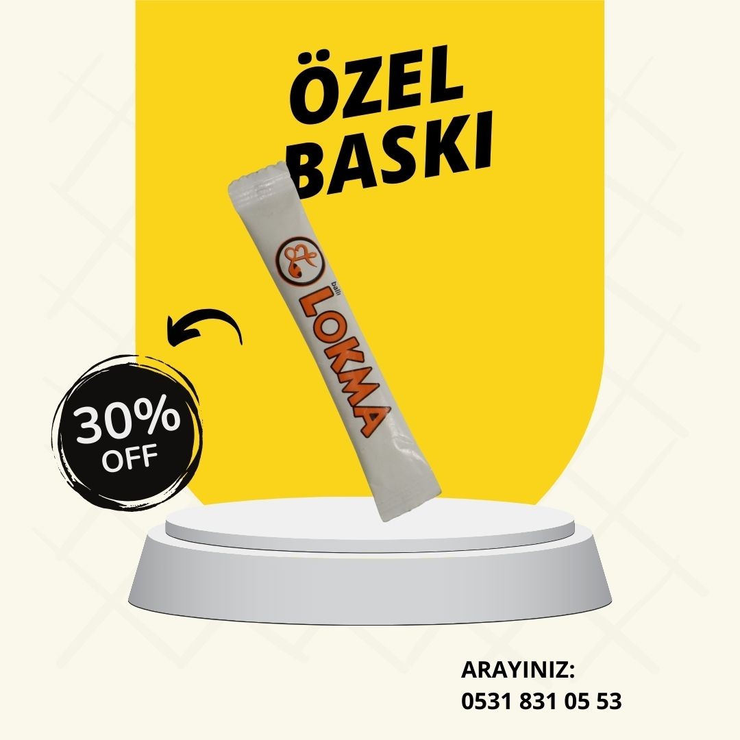 ÖZEL LOGO BASKILI STİCK ŞEKER/ 30 BİN ADET 90 KİLO+ T-PACK HEDİYE ÜRÜNLER