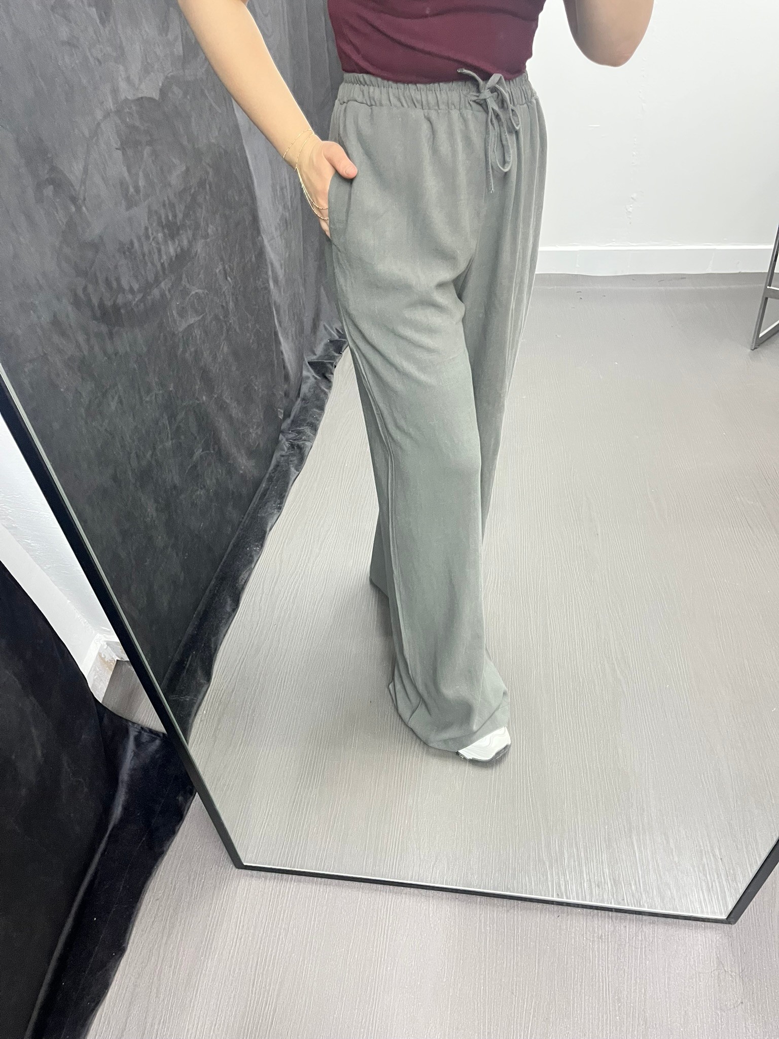 Beli Lastikli Keten Pantolon Antrasit