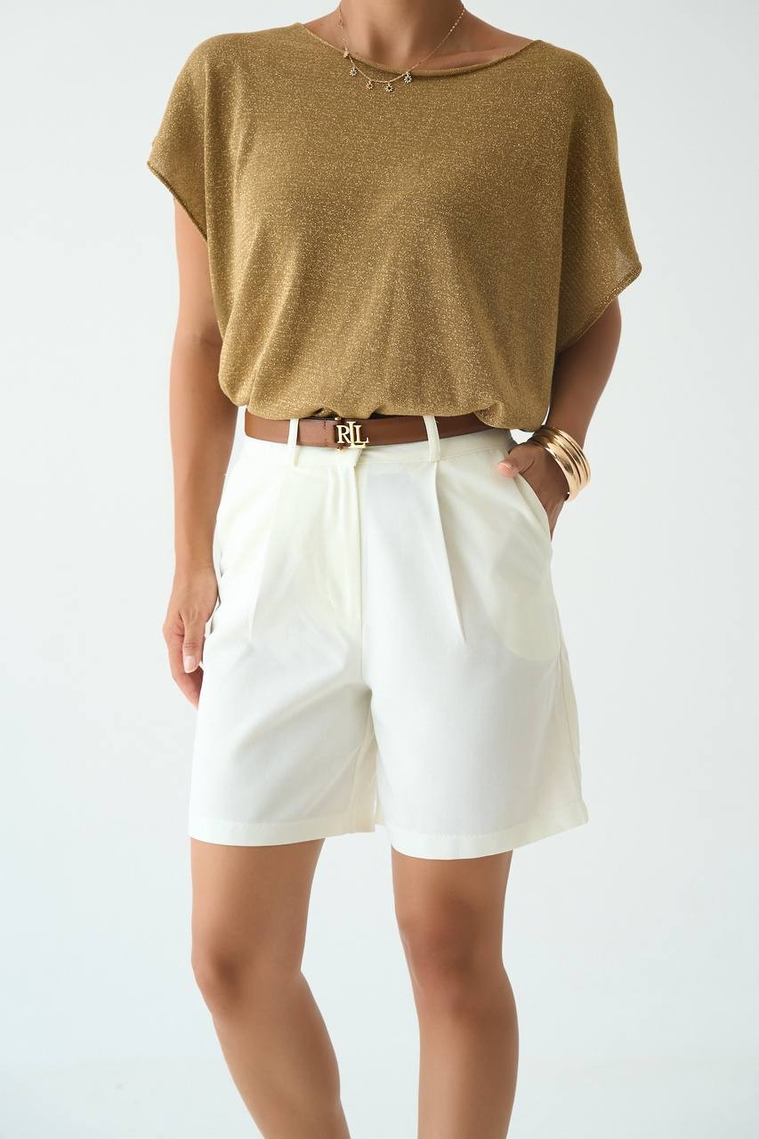 Gold Parıltılı Merserize Oversize Bluz