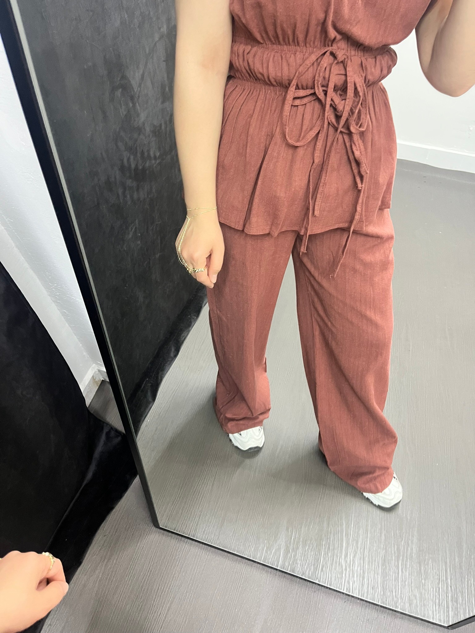 Lastik Detaylı Bluz Pantolon Takım- Kiremit