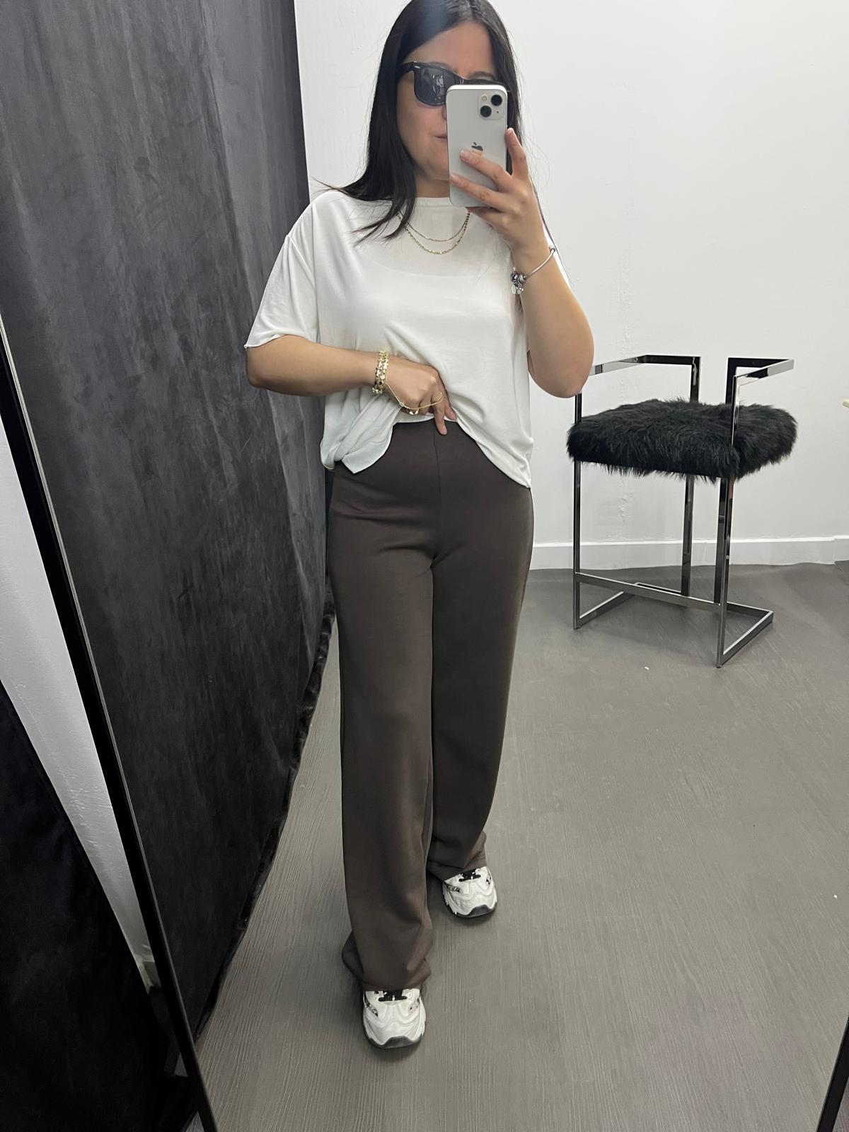 Beli Lastikli Modal Doku Bol Paça Pantolon Kahve 