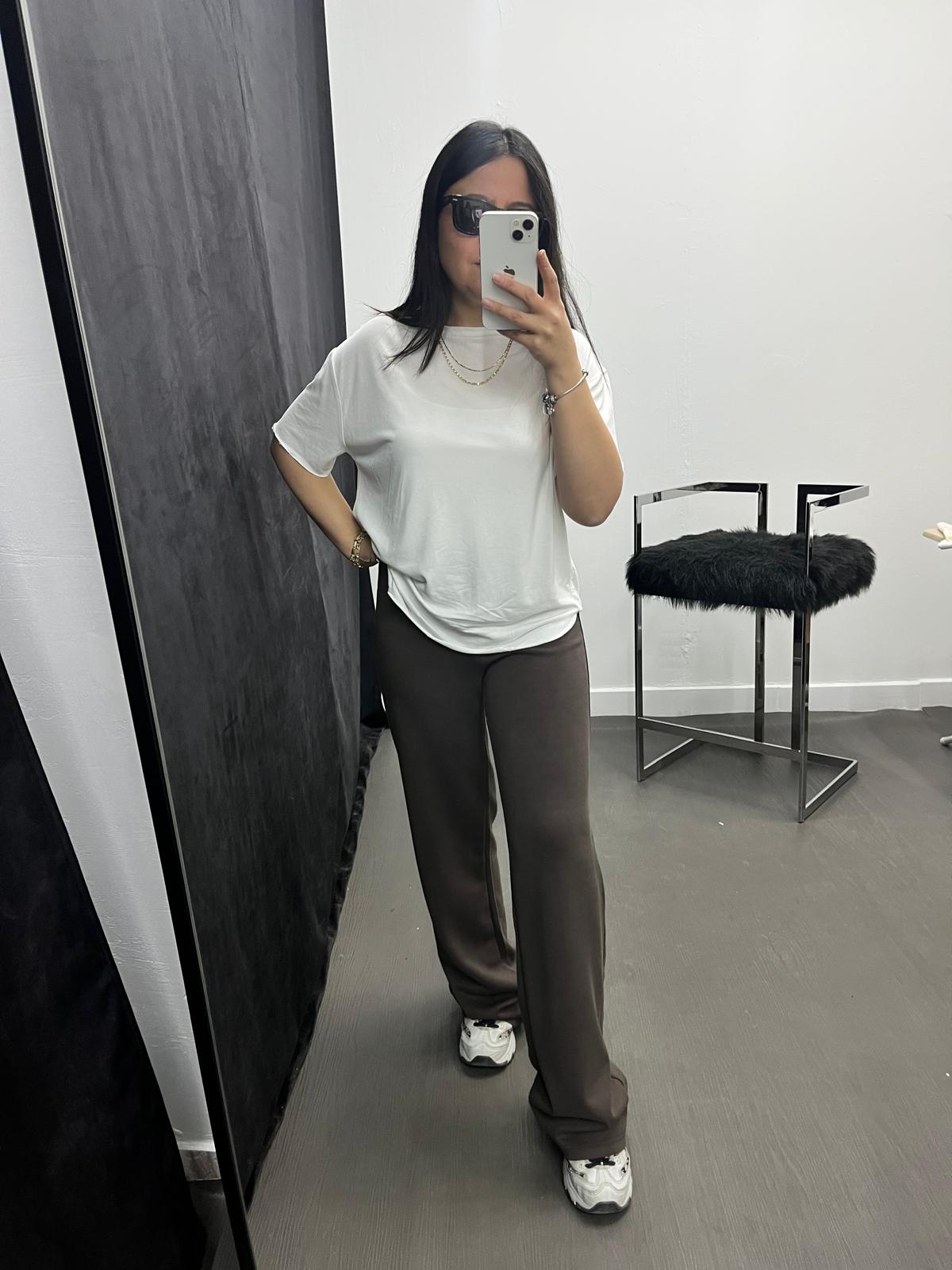Beli Lastikli Modal Doku Bol Paça Pantolon Kahve 