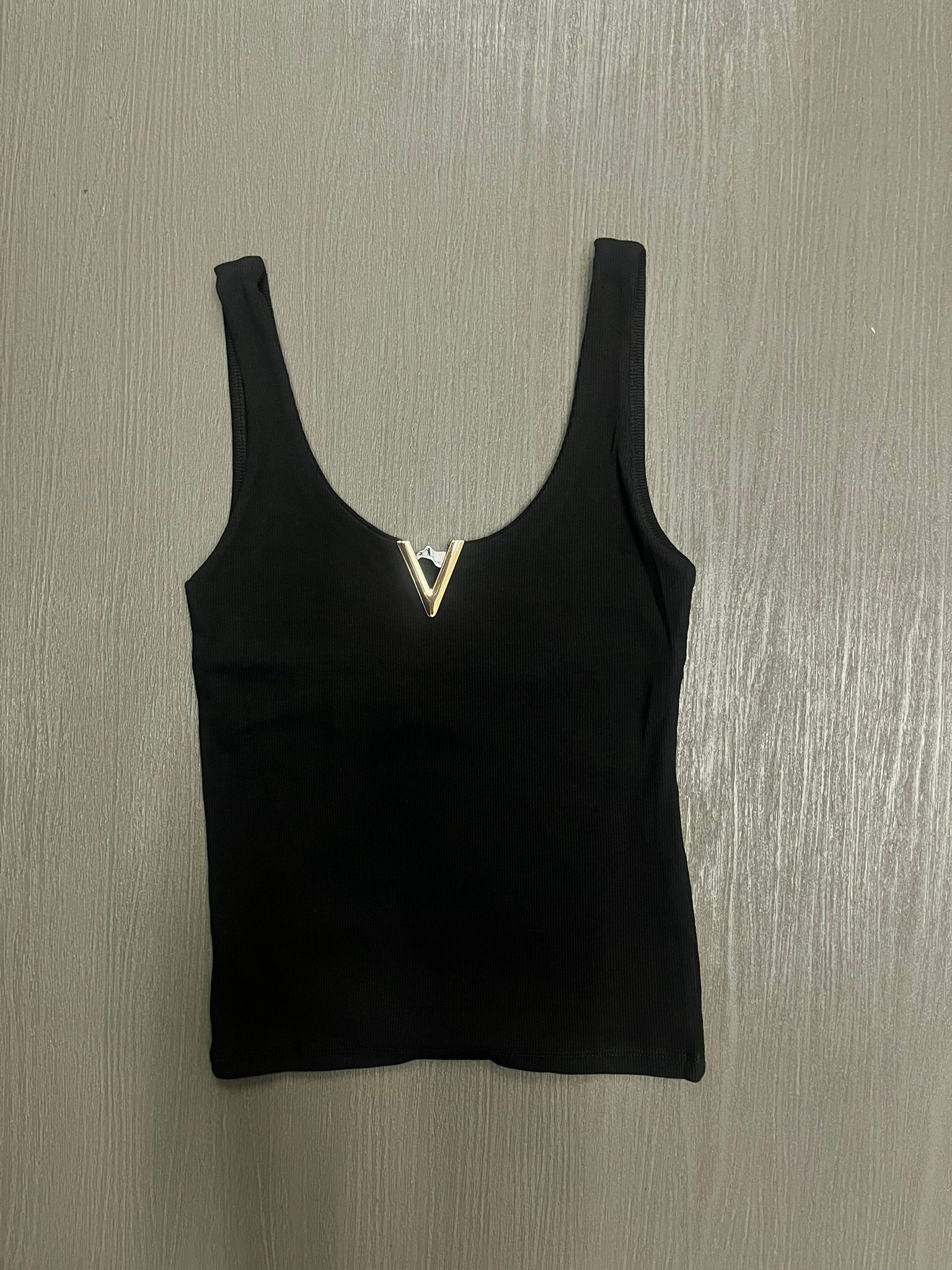 Pamuklu V Gold Detaylı Atlet Siyah 