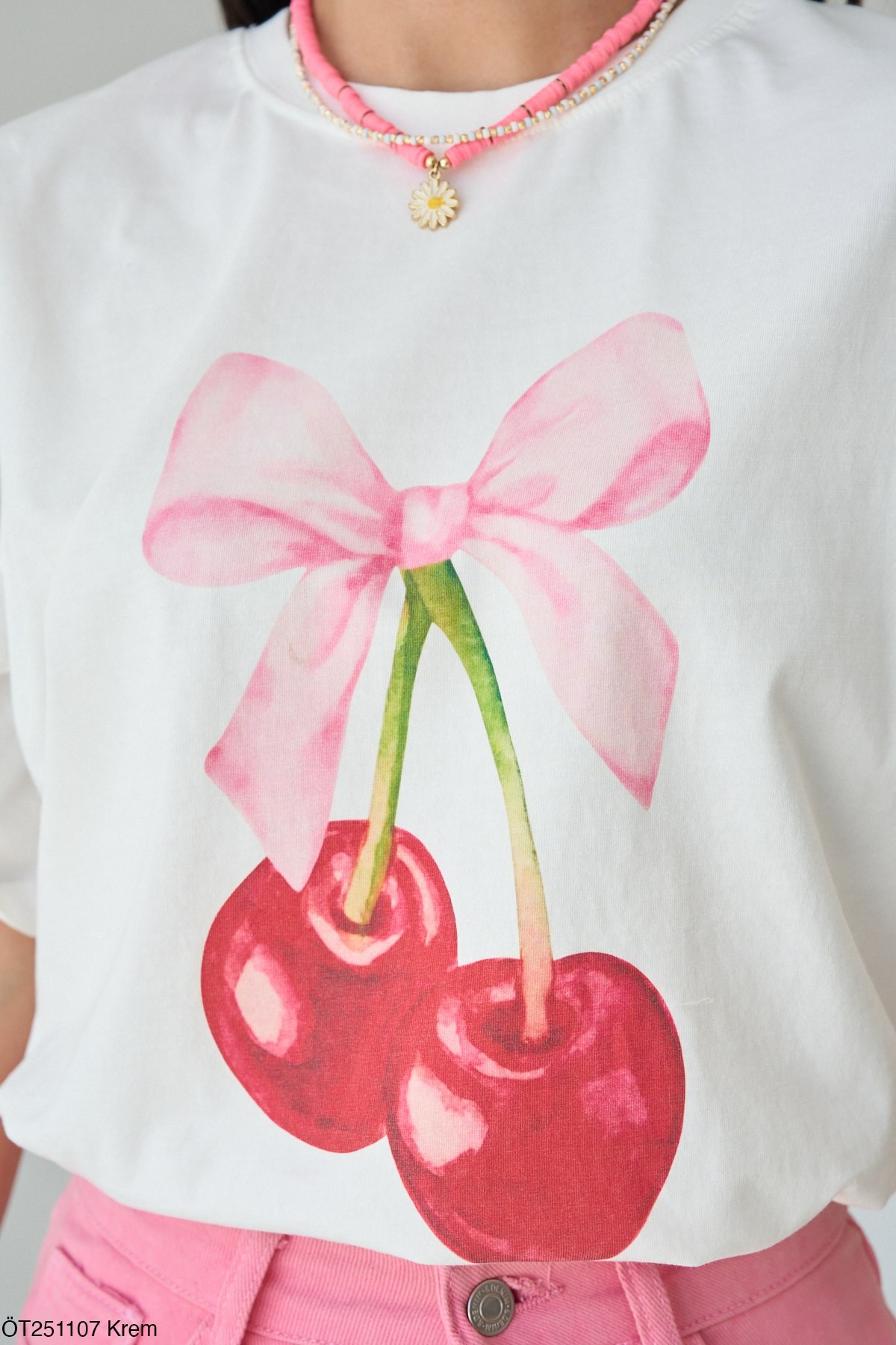 Kiraz Baskılı Oversize Tshirt 
