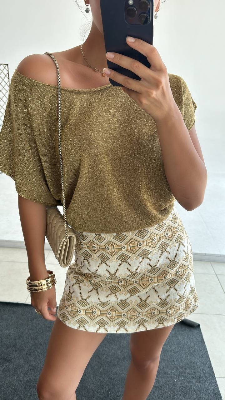 Gold Parıltılı Merserize Oversize Bluz