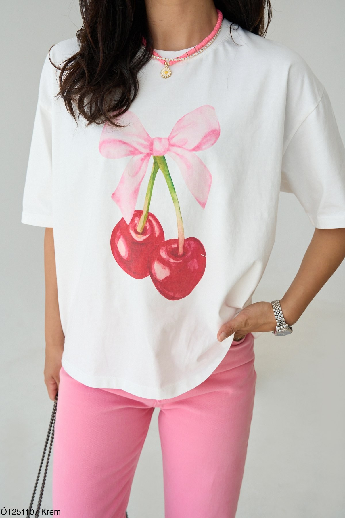 Kiraz Baskılı Oversize Tshirt 