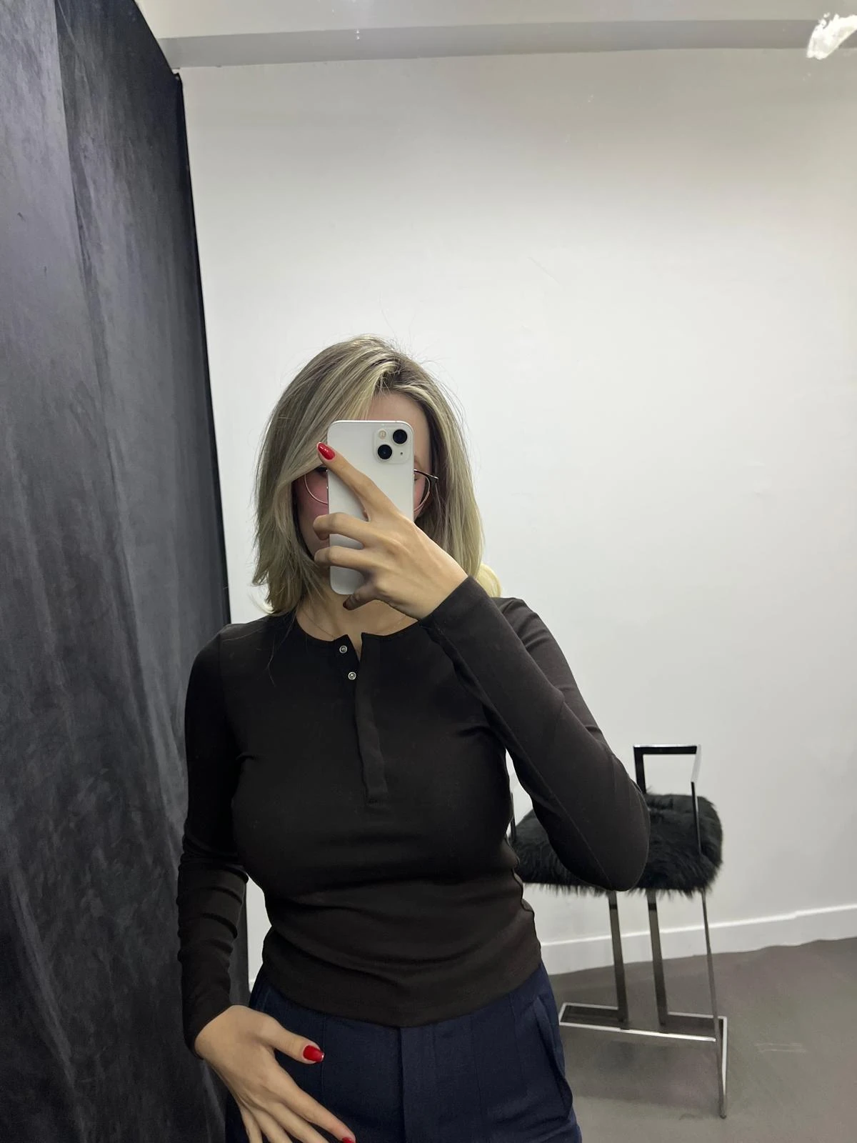 Bisiklet Yaka Çıtçıt Detaylı Uzun Kollu Basic Kahve 