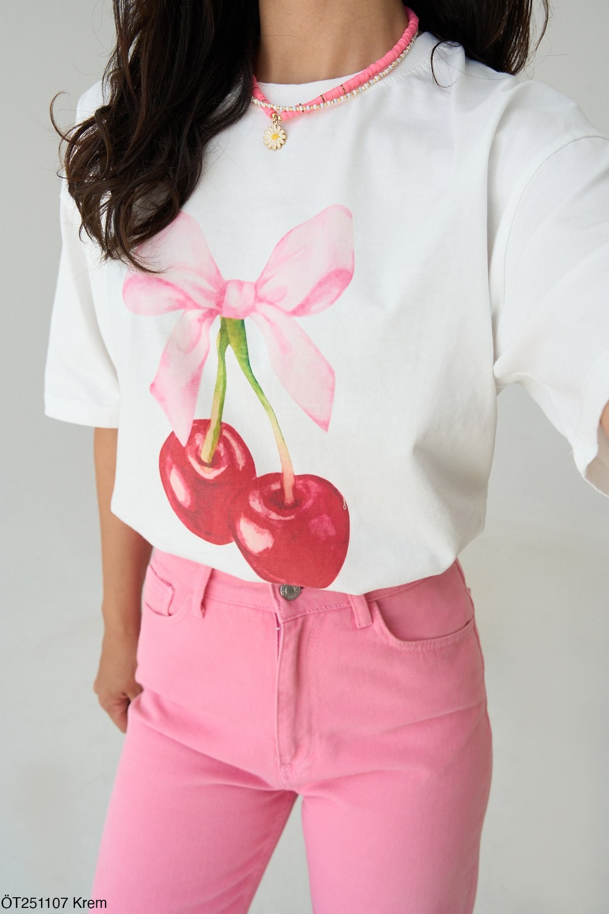 Kiraz Baskılı Oversize Tshirt 