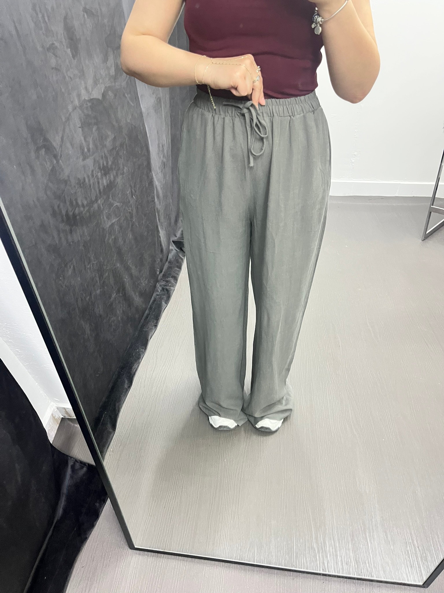 Beli Lastikli Keten Pantolon Antrasit