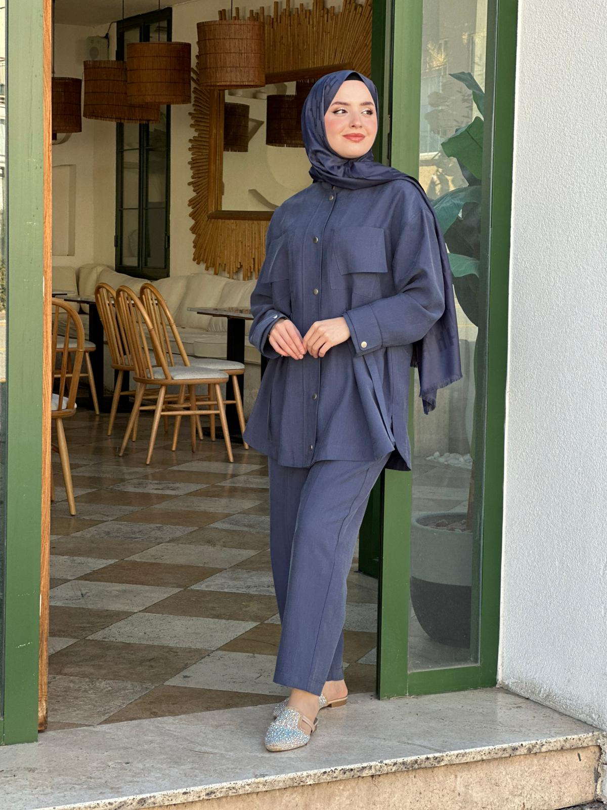Ghisa 3152 Kemer Detaylı Takım İndigo