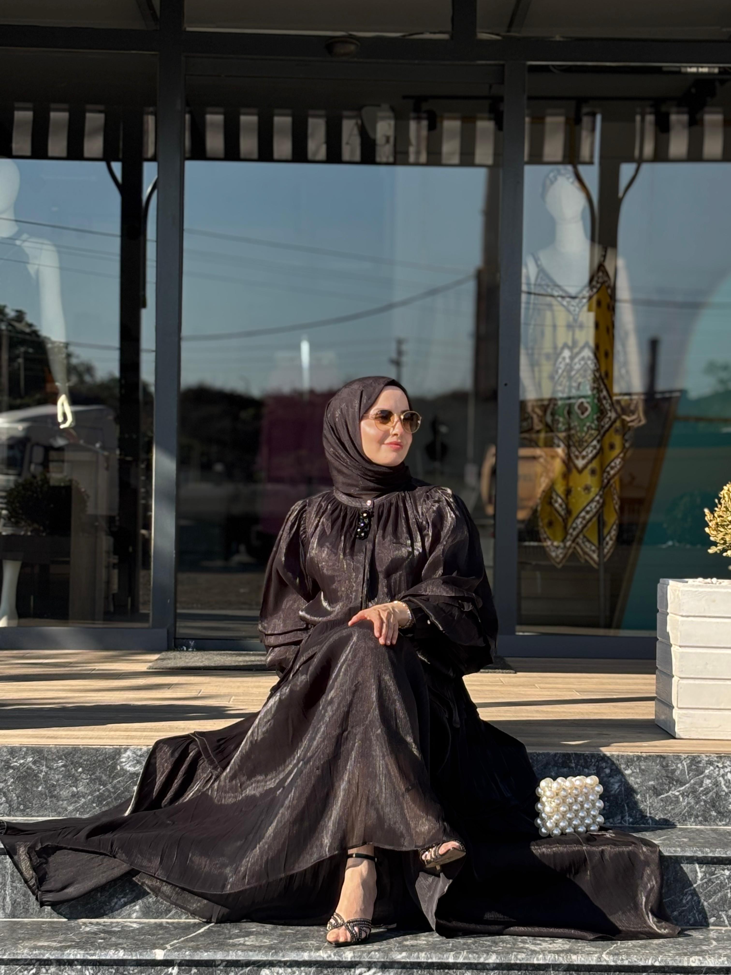 İthal M 9383 Şifon Elbise - Siyah