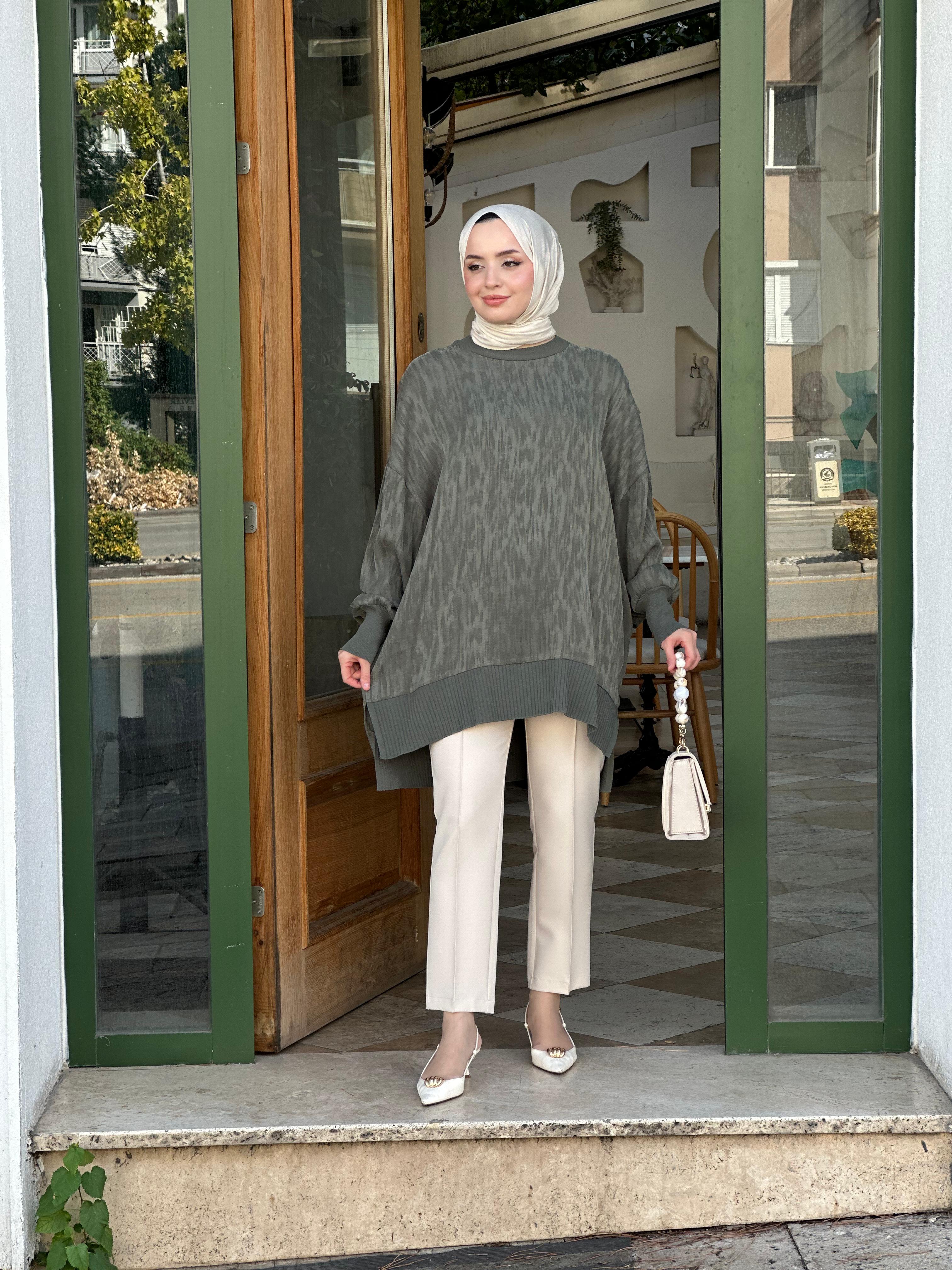 Nuss 3009 İpek Kupra Tunik - Yeşil