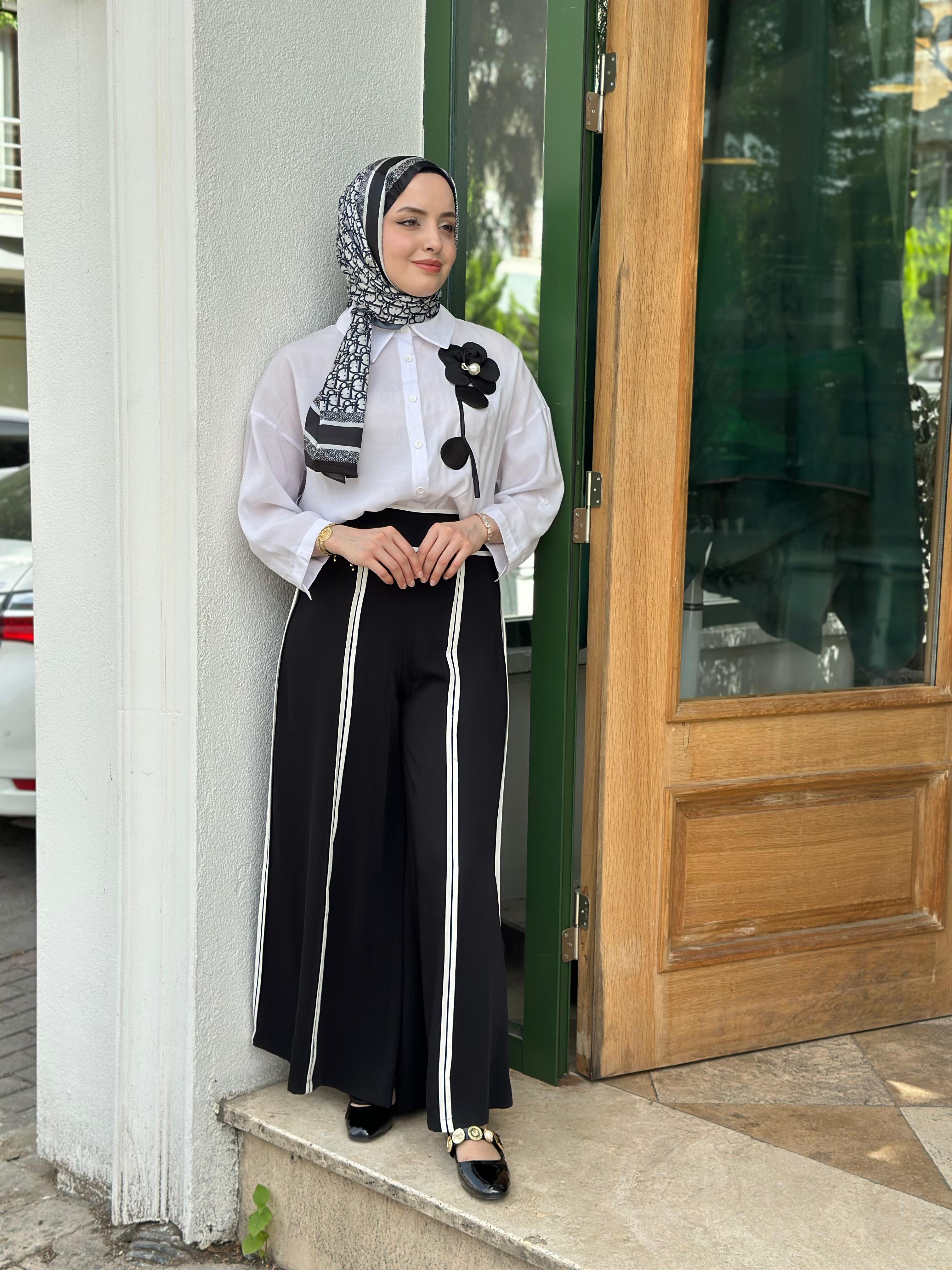 AHİ 6059 Bol Paça Şeritli Pantolon