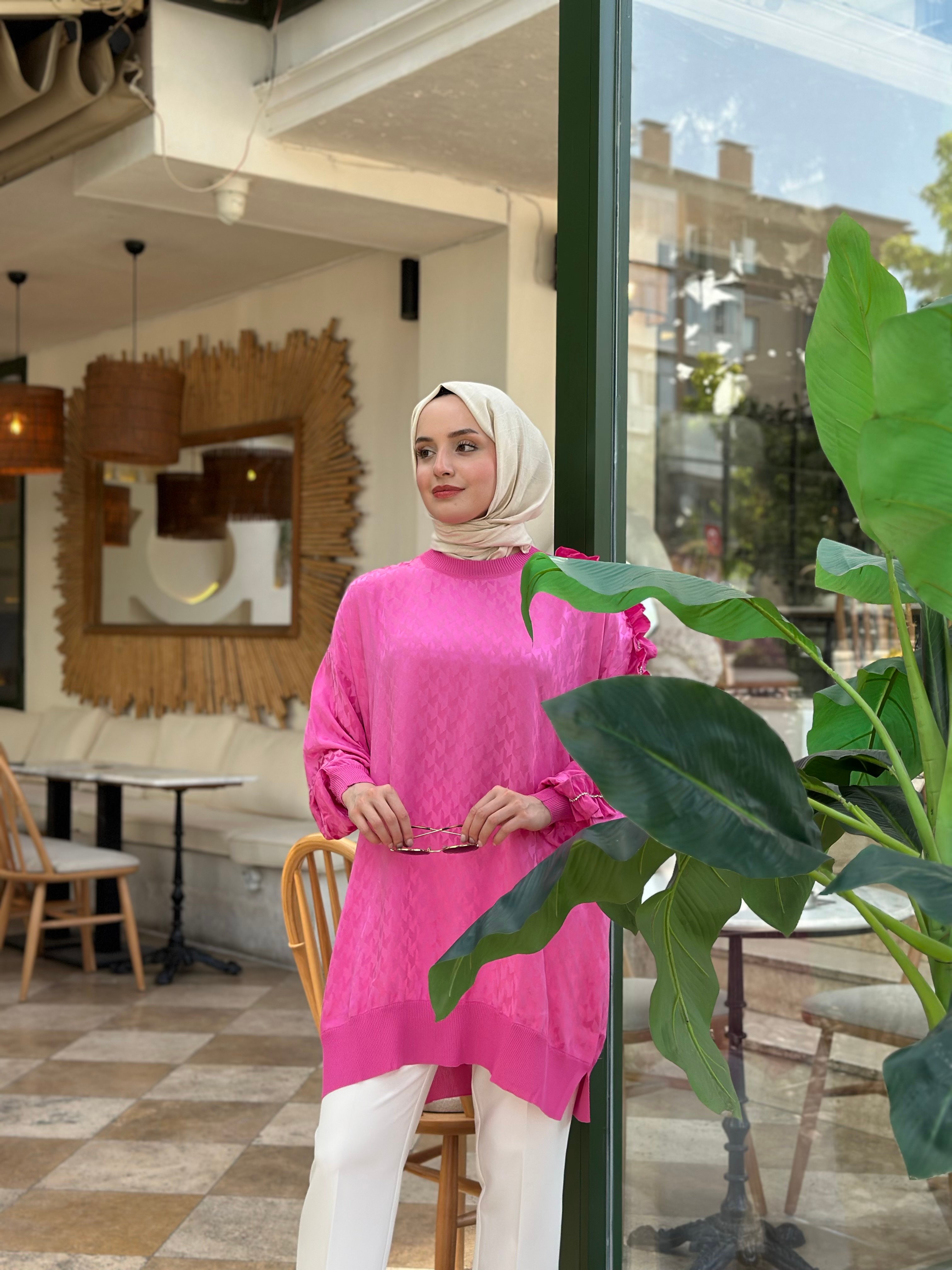 Ghisa 4795 Saten Fırfırlı Tunik